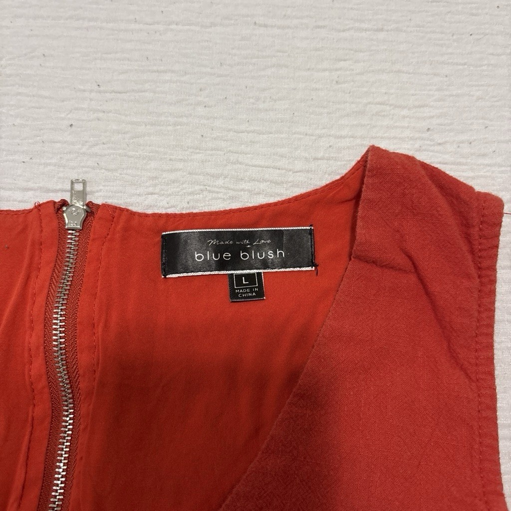 Blue Blush Women’s Orange Solid V-Neck Sleeveless Cropped Zip Blouse Size L