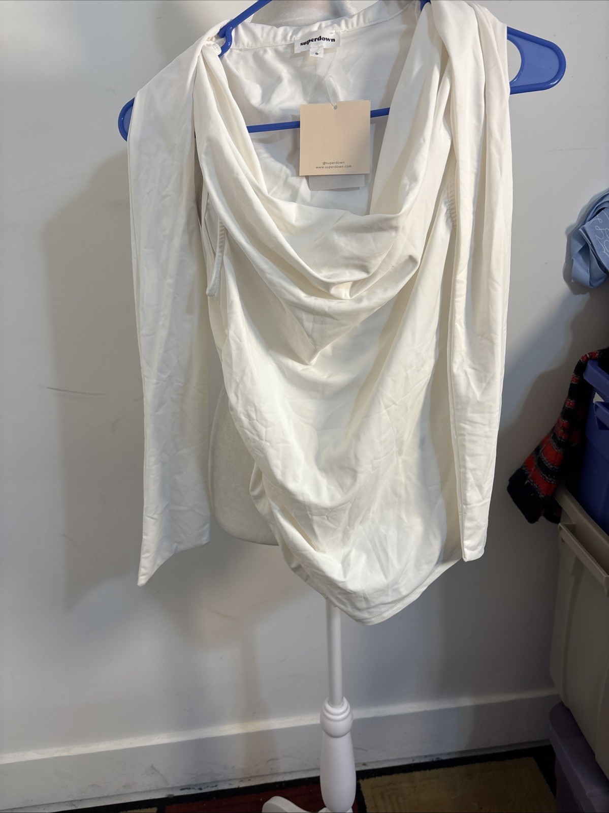 Superdown Small White Amaly Drape Top Side Rouch New With Tags From Revolve