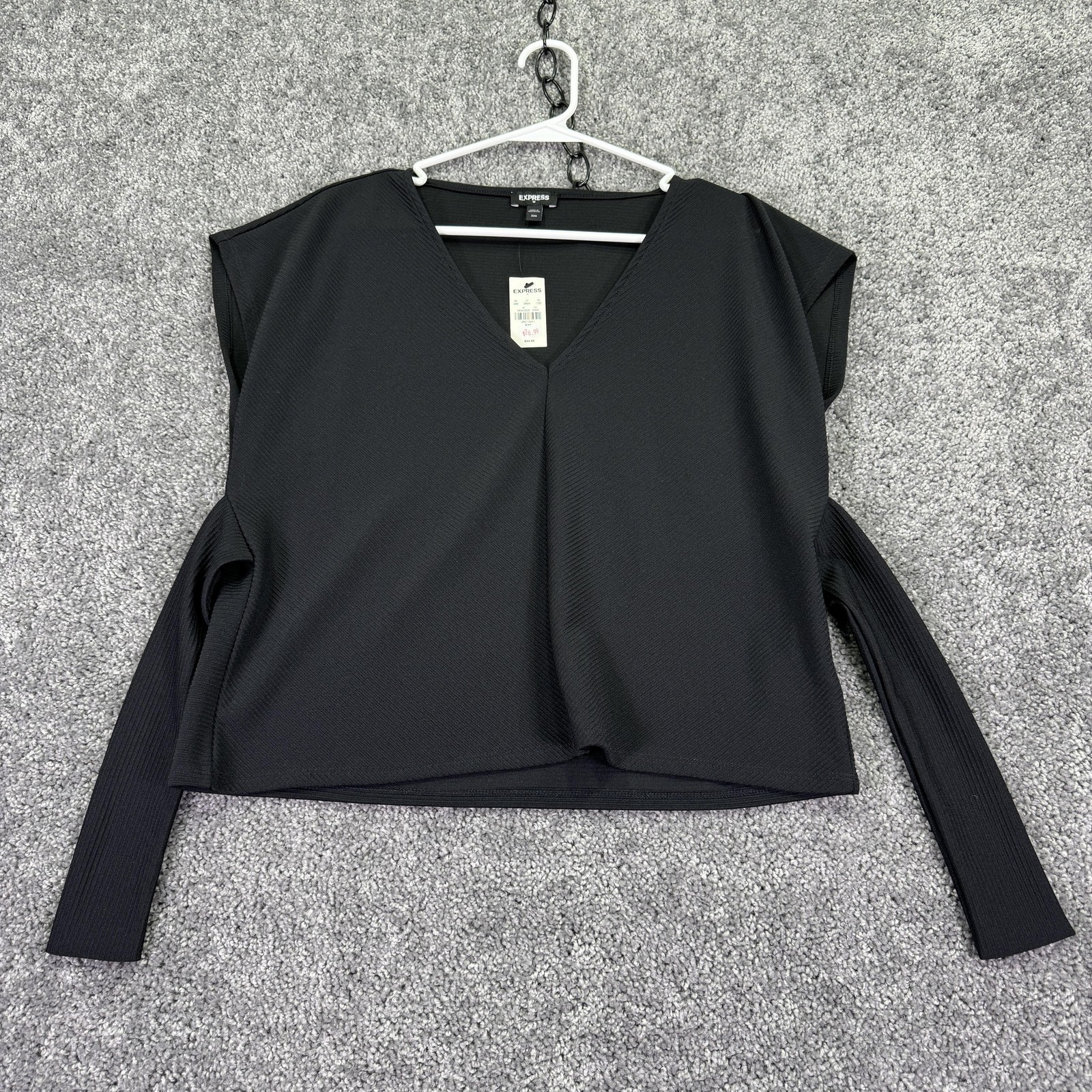 Express Blouse Womens XXS Black V Neck Cap Sleeve Strap Casual Top Preppy City