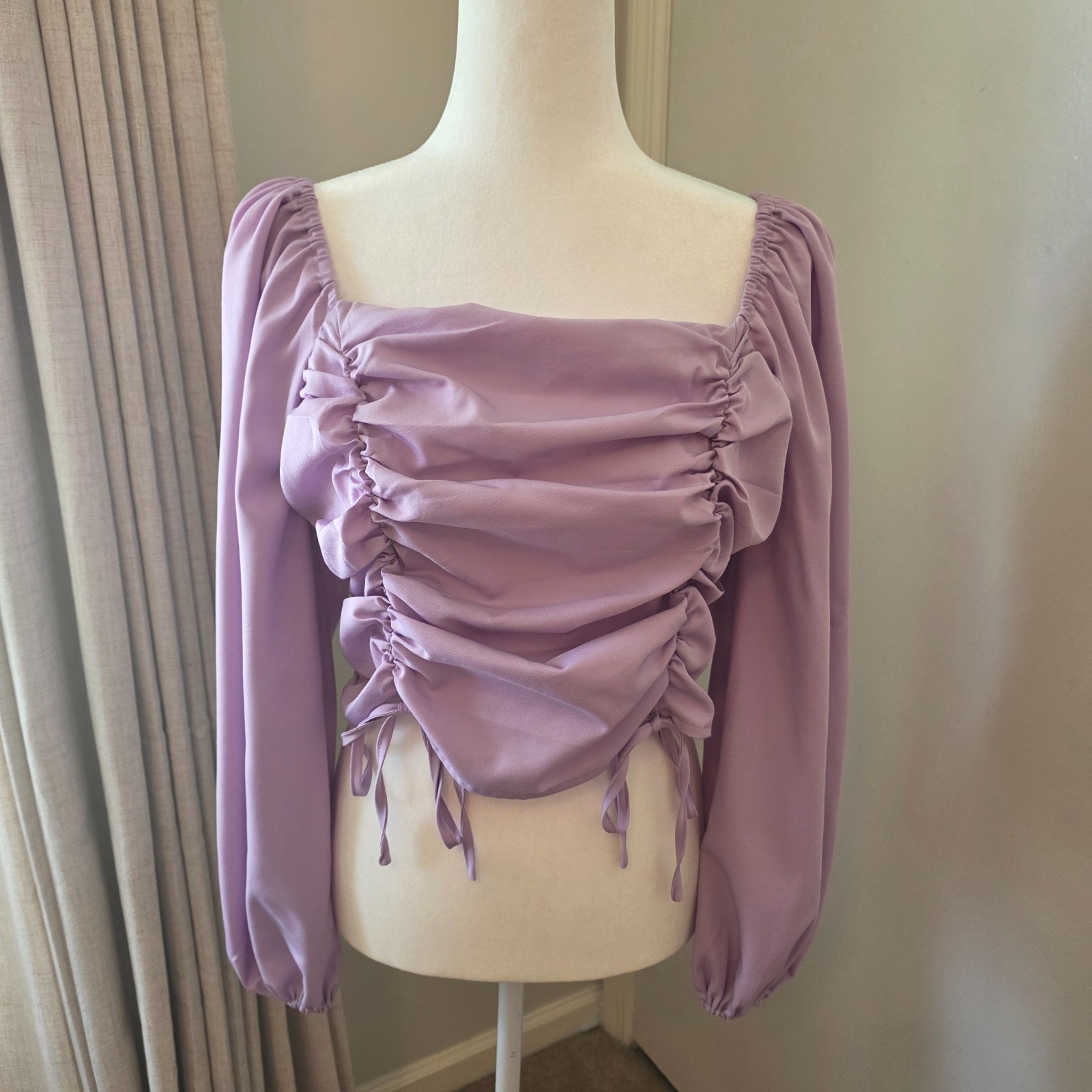 Arula Top Purple Lavender Smocked Long Billowy Sleeves Size X Large Lilac Fairy