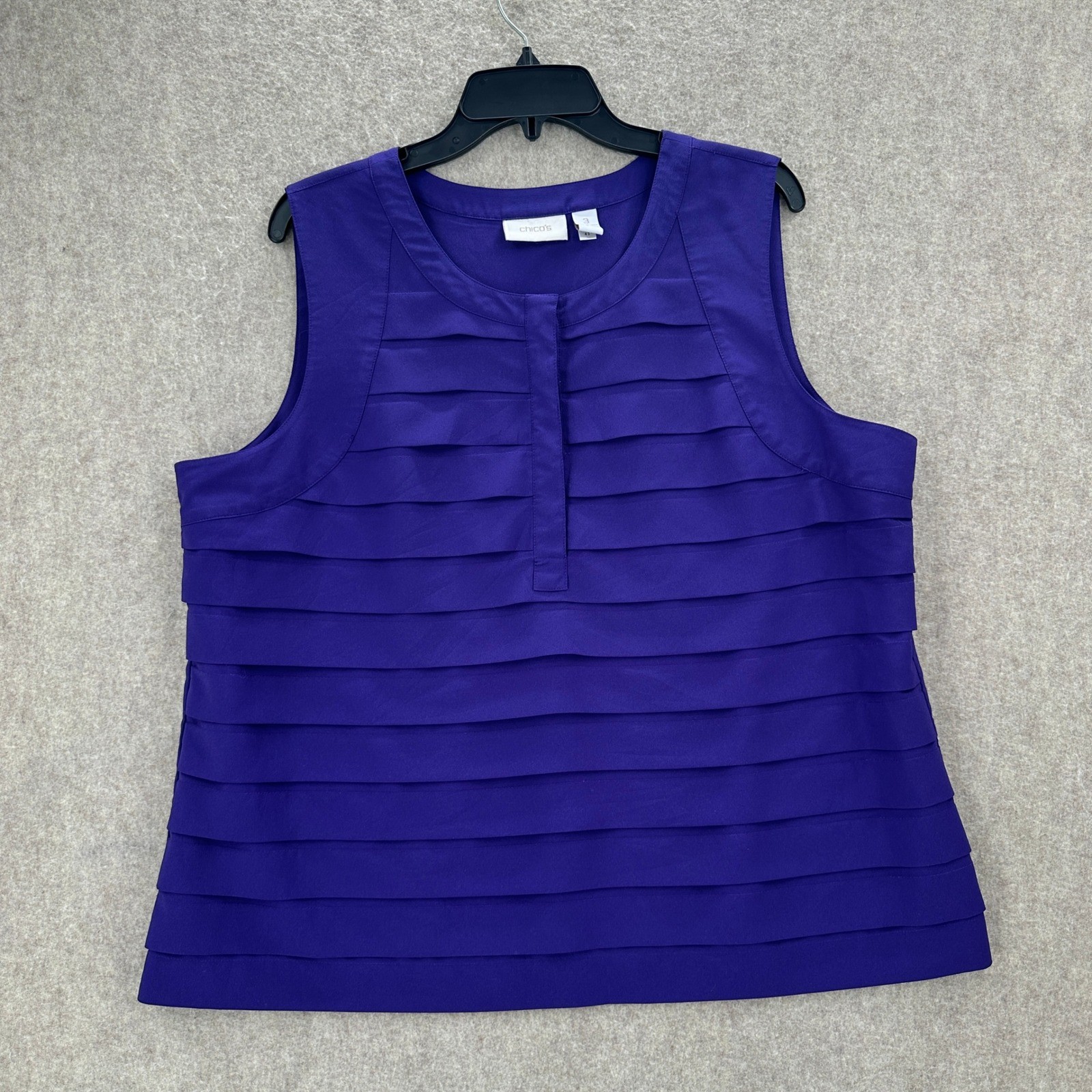 Chicos Purple Sleeveless Tiered Ruffle Front Blouse Shell Career Top XL