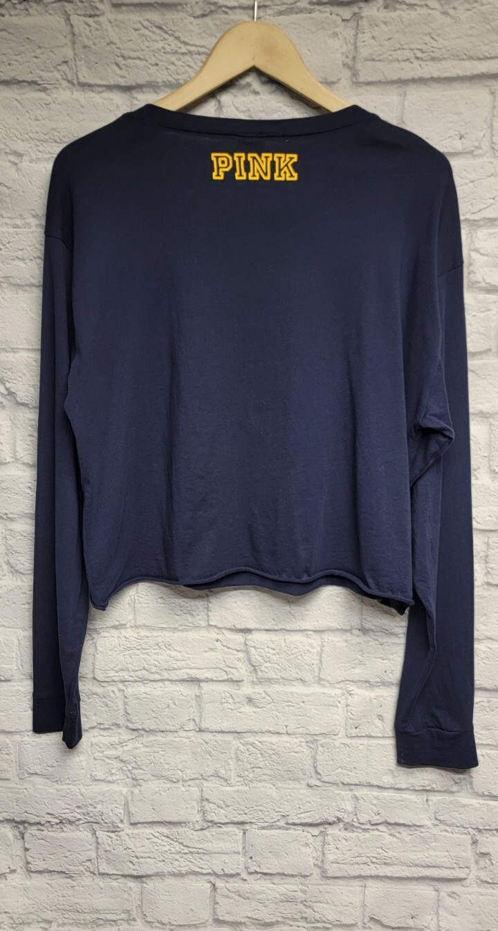VICTORIA’S SECRET PINK 5TH & OCEAN L UNITED STATES NAVY BLUE ZIP CROPPED TOP TEE