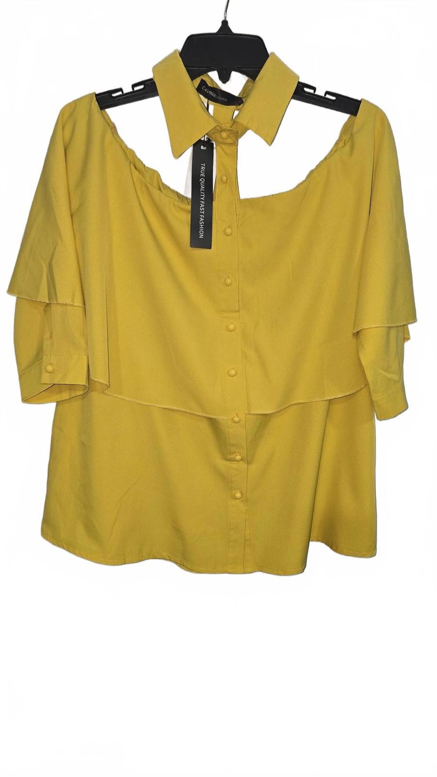 Mustard Yellow Off-Shoulder Top with Collar Detail