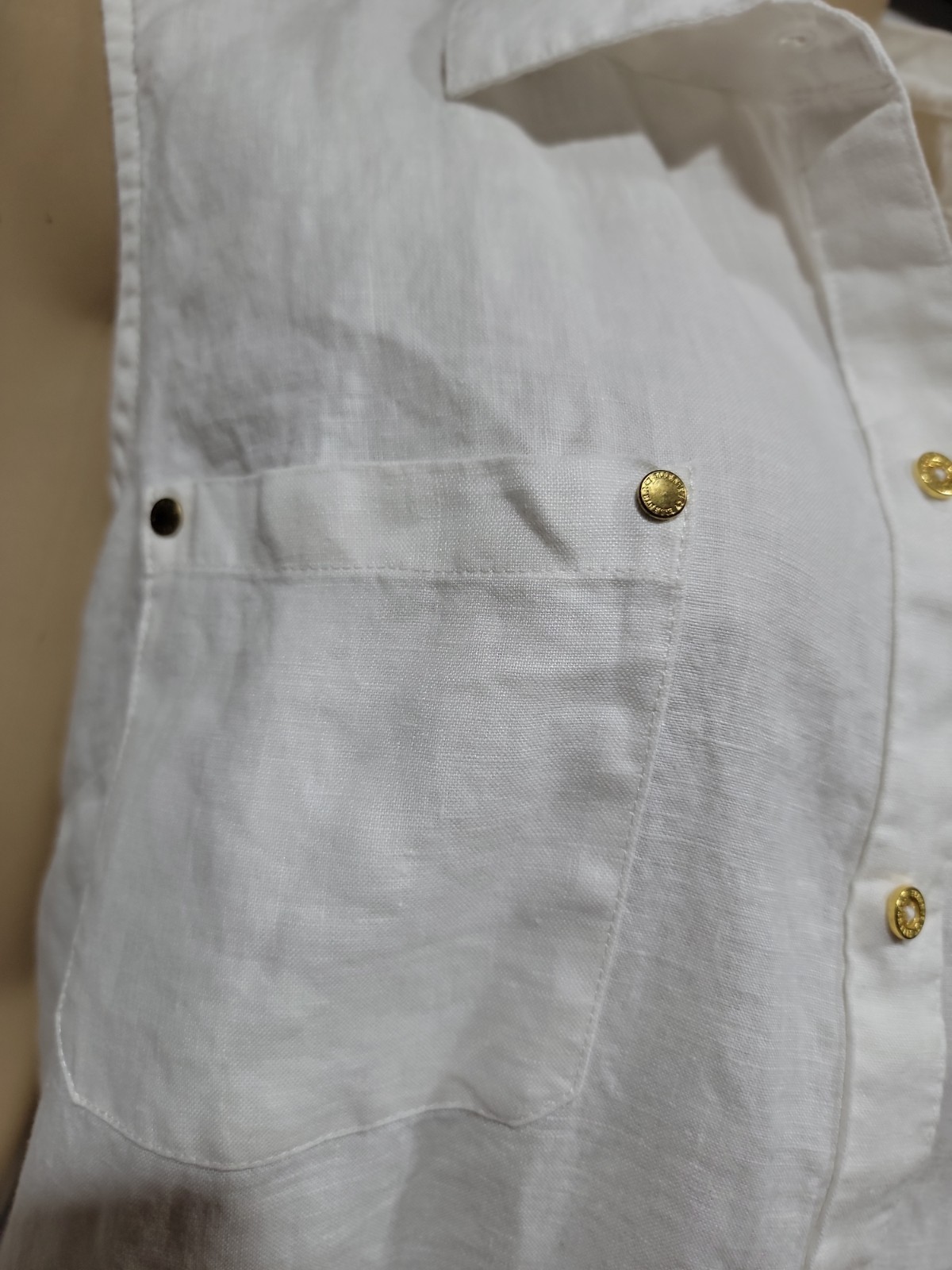 Ellen Tracy 100% Linen Women’s Top XL White Gold Tone Buttons Sleeveless #CC