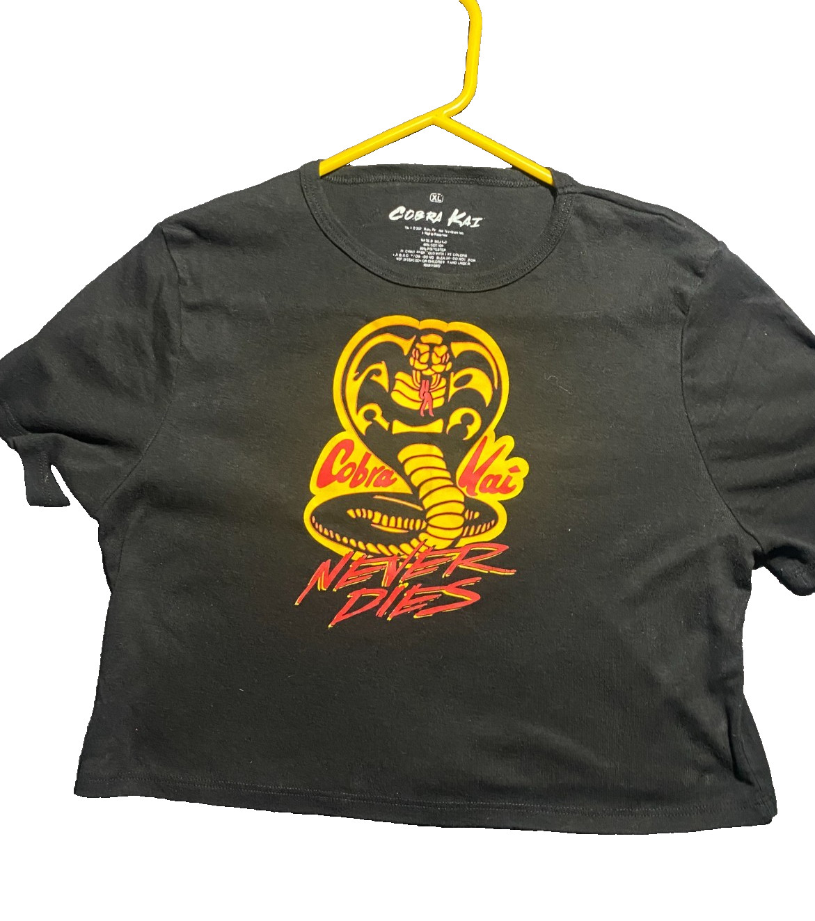 Women’s Cobra Kai Crop Top T-Shirt XL Black Graphic Tee Karate Kid Netflix Show