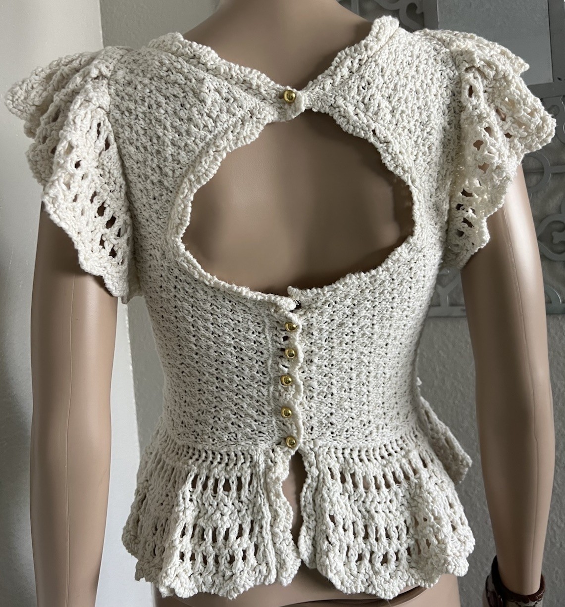 by Anthropologie Knit Coquette Bohemian Prairie Romantic Top Blouse Ruffle XS P