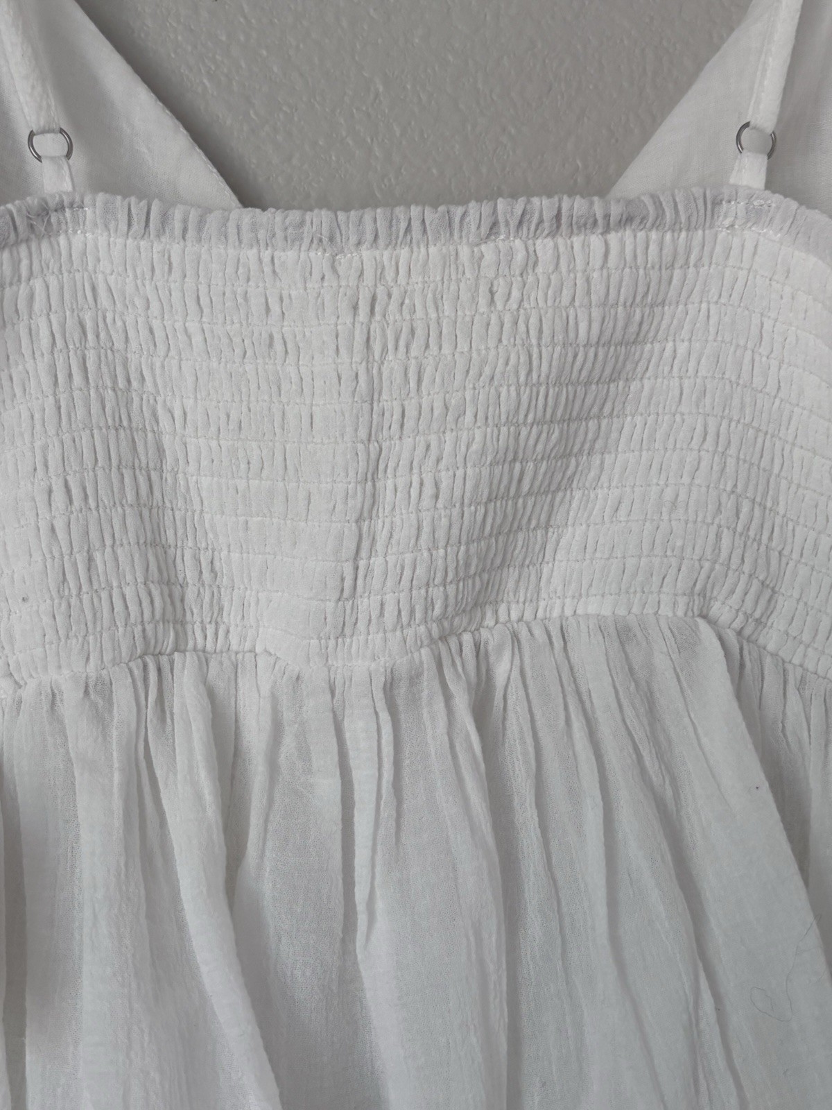 Altar’d State White V Neck Camisole Top Smocked Back Strap Ruffle Gauzy Large
