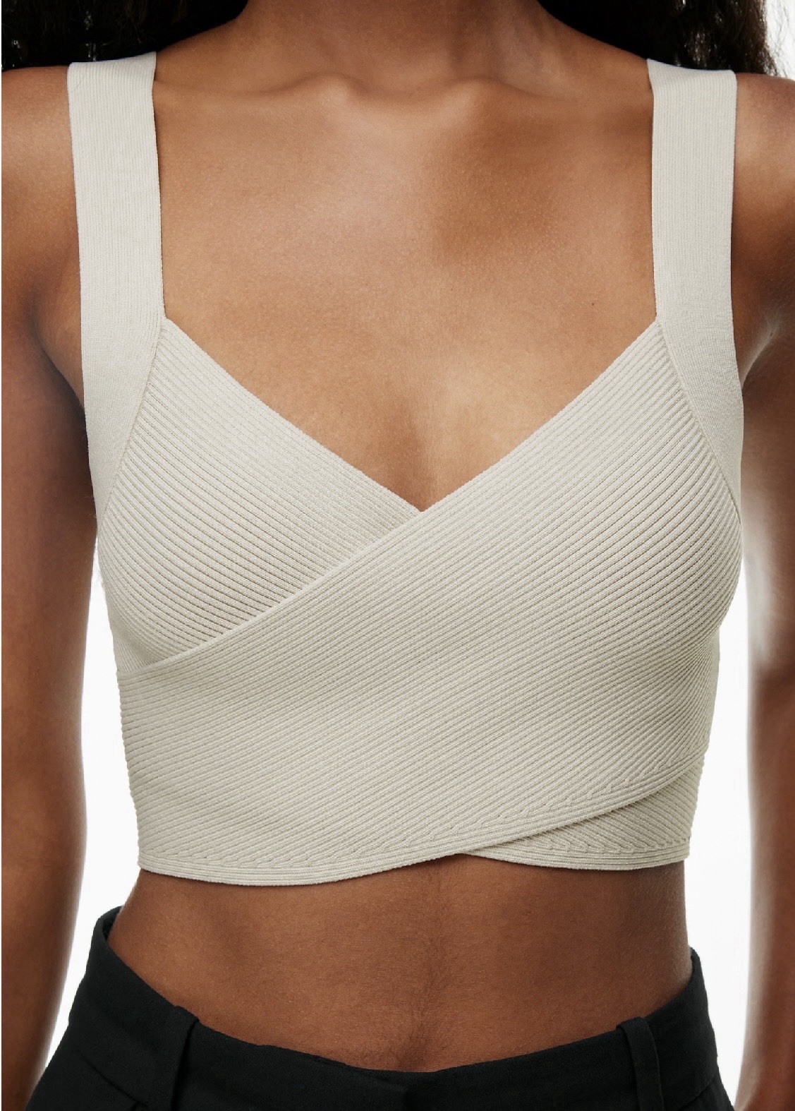 Aritzia Babaton Sculpt Knit Greek Tank Crop Top Oatmeal Ribbed 2XS
