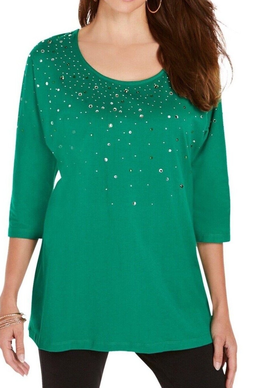 Women Plus Size 34/36 38/40 4X 5X COTTON 60% Sequin GREEN Party Tunic Top