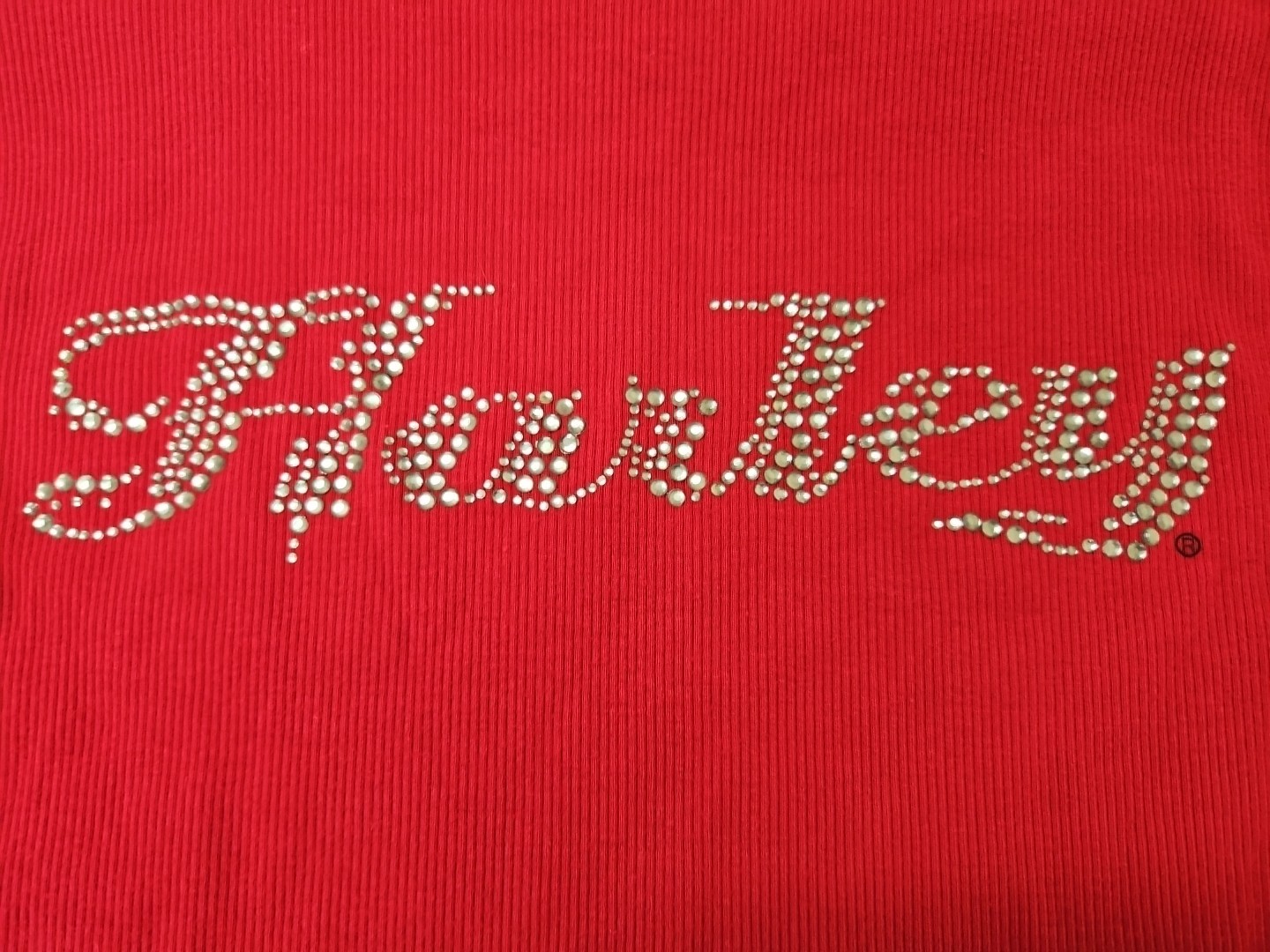 Harley Davidson Rhinestone Turtleneck Rib Long Sleeve Turtleneck Stretchy Red M