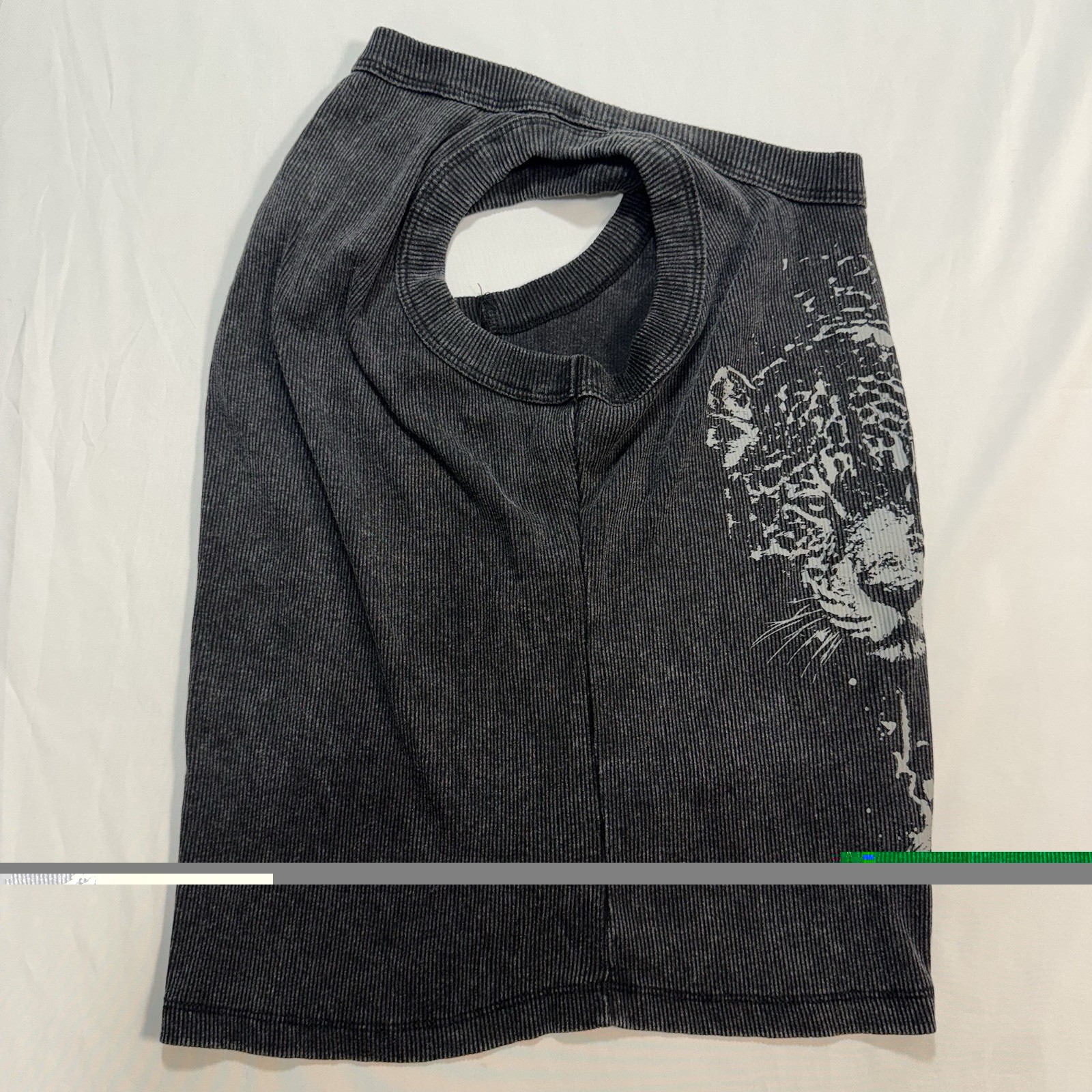 Def Leppard Women’s M Gray Ribbed Knit Tank Top Leopard Graphic Wide Strap