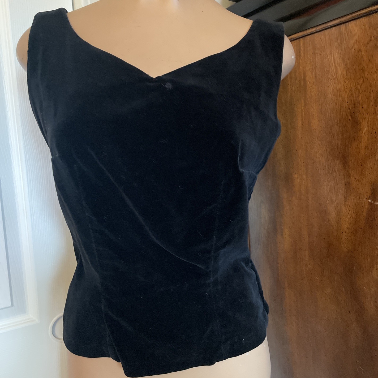 Vintage Patty Woodard Black Velvet Shirt Top Blouse 50s 60s Retro Steampunk Goth