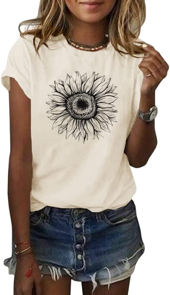 Sunflower Graphic T Shirt Women Summer Casual Loose Fit Short Sleeve Top