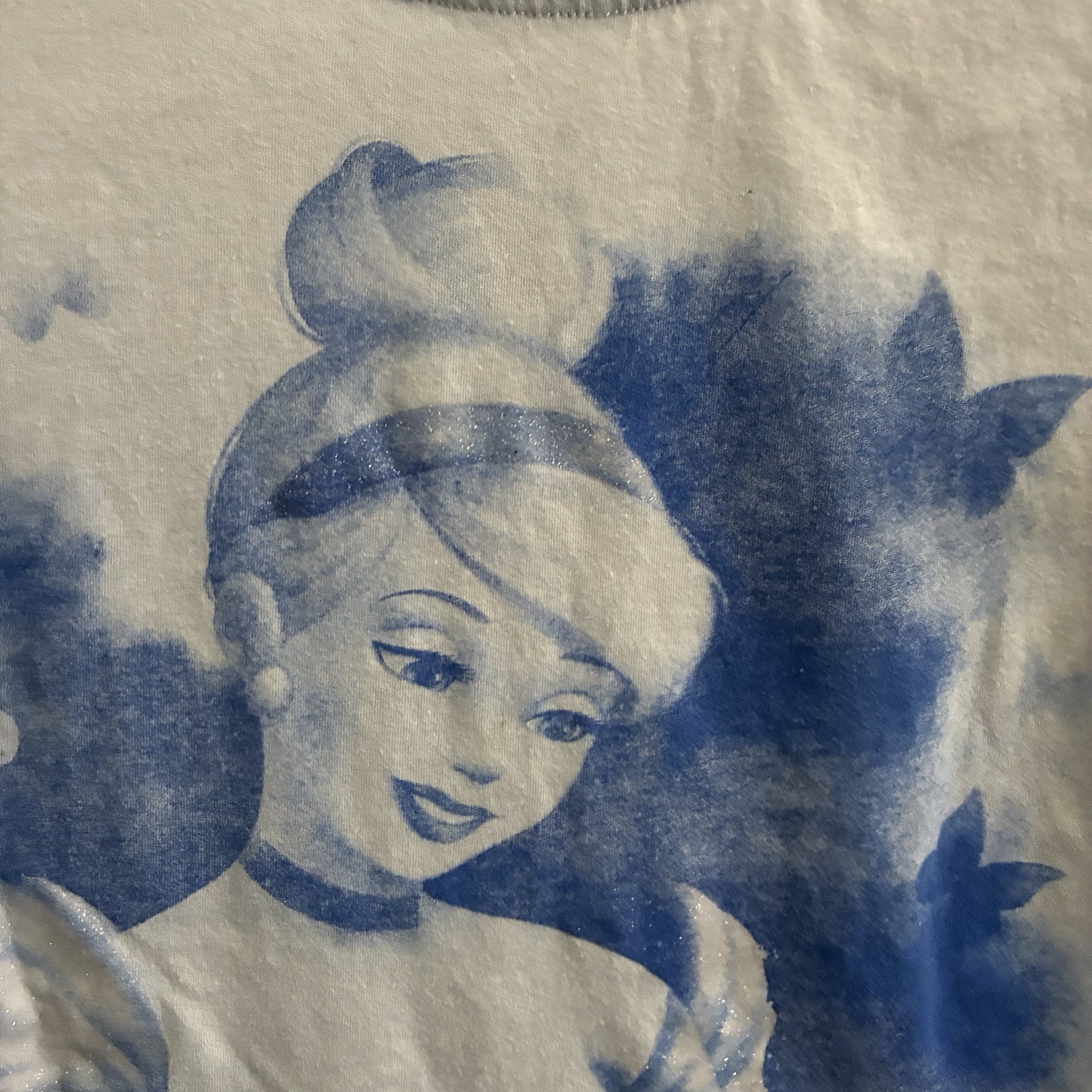 Disney Womans T Shirt Blue Geometric Small Cotton Blend Cinderella Short Sleeve
