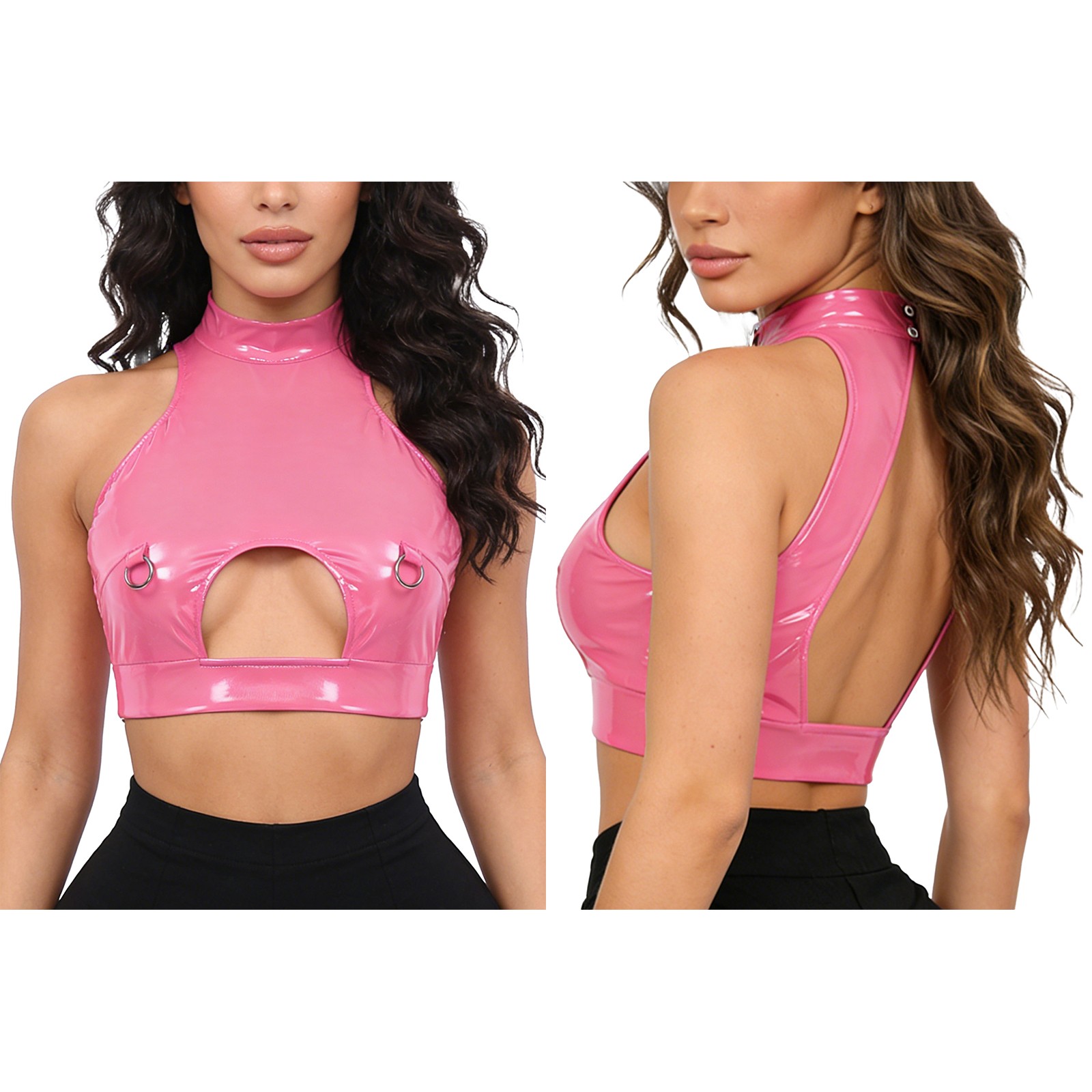 US Women Latex Vest Tops Y2k Cami Top Cropped Stretchy Bralette Patent Leather