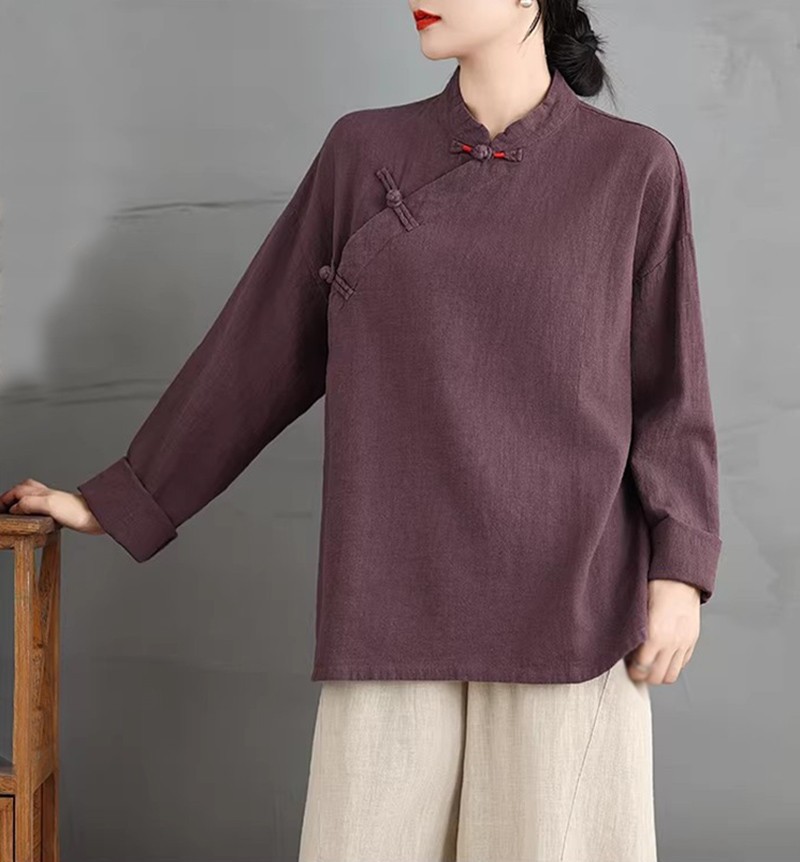 New Womens Cotton Linen Long Sleeve Shirts Blouse Loose Casual Pullover Tops