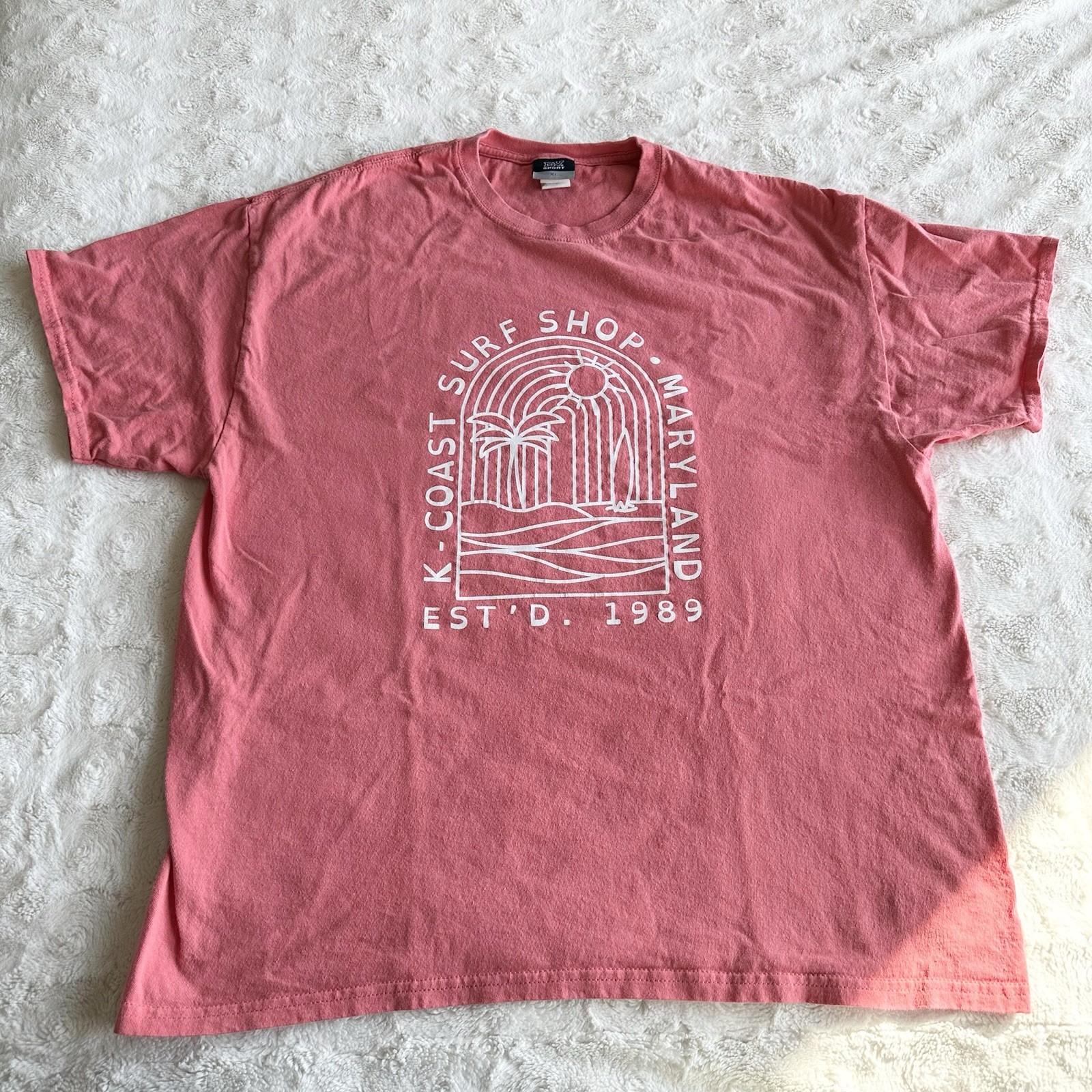 Vintage K Coast Surf Shop Shirt Tee Womens XL Pink Ocean City Maryland Beach Y2K