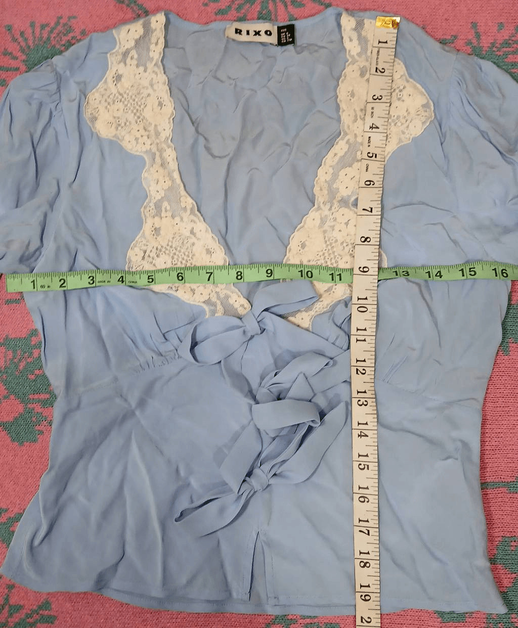Rixo womens small babydoll top Cottagecore baby blue Coastal boho