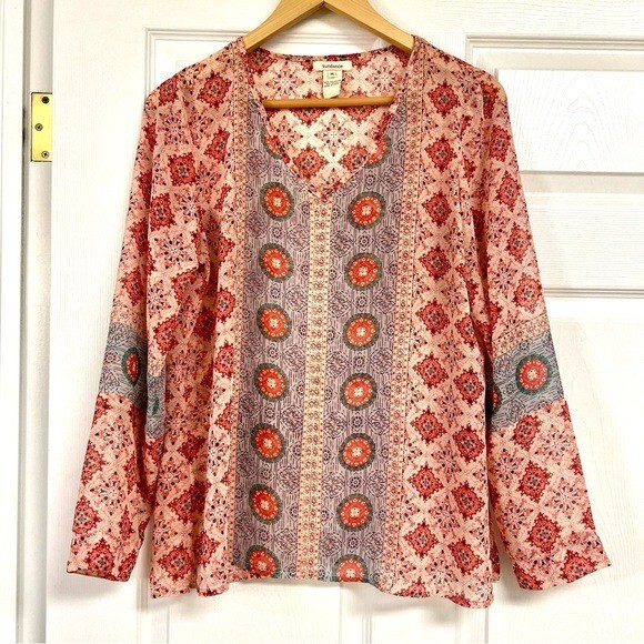 Sundance Gypsy Print Romantic Flowy Medallion Women’s Blouse Top Size M boho