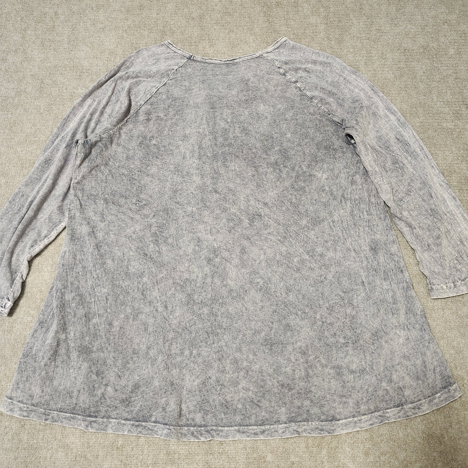 Jess & Jane Top Womens Large Grey Mineral Wash Fall Cotton Floral Tunic Boho