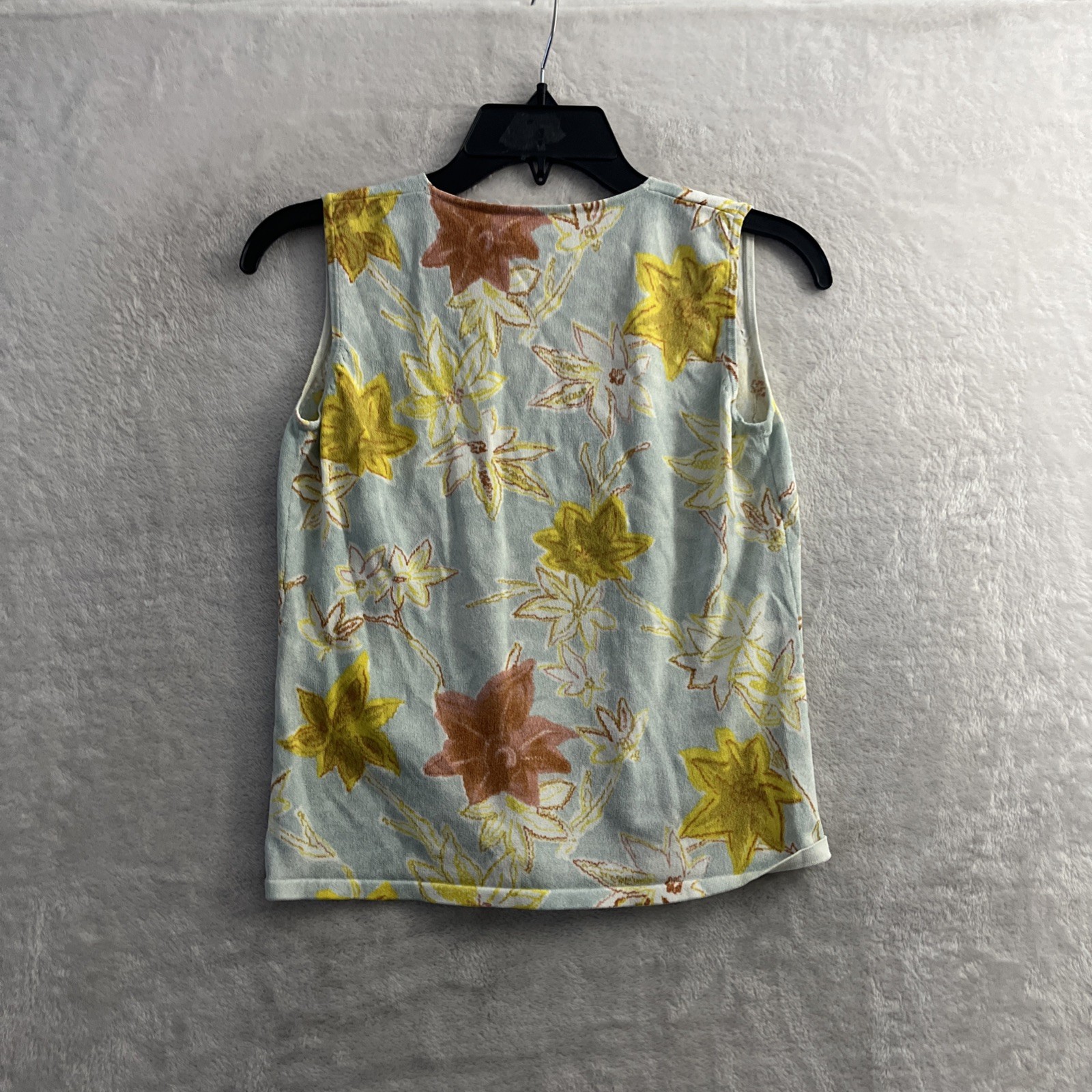 Joseph A Womans Blouse Top Blue Floral Small Cotton Blend Bead Sleeveless V Neck