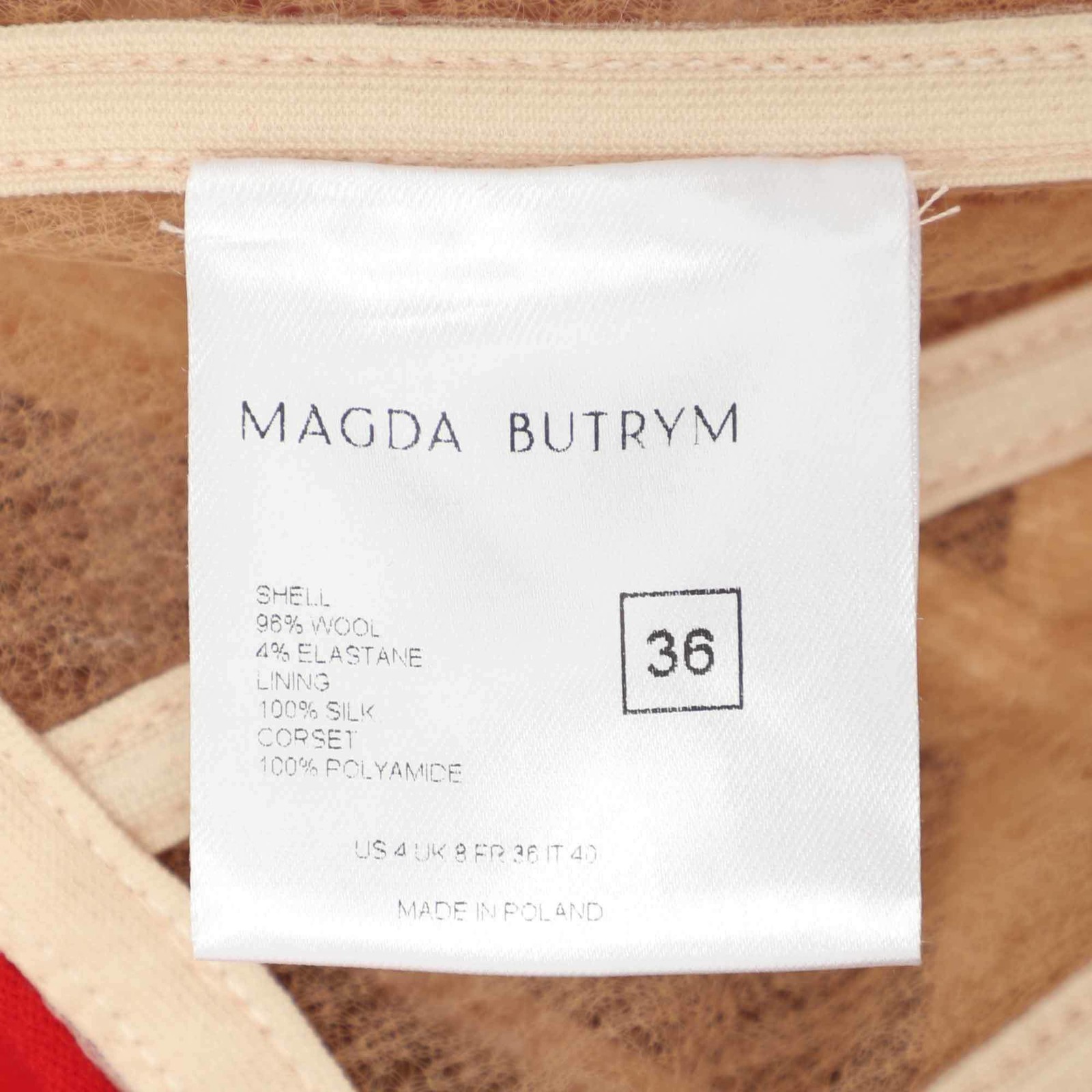 Magda Butrym Red Stretch Wool Ruffled Rose Strapless Top XS