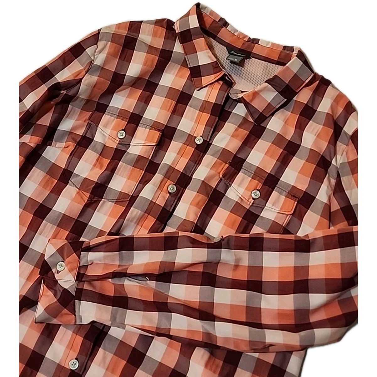 Eddie Bauer Vented Hiking Womens Shirt XL Red Checkered Long Sleeve Button Up R3
