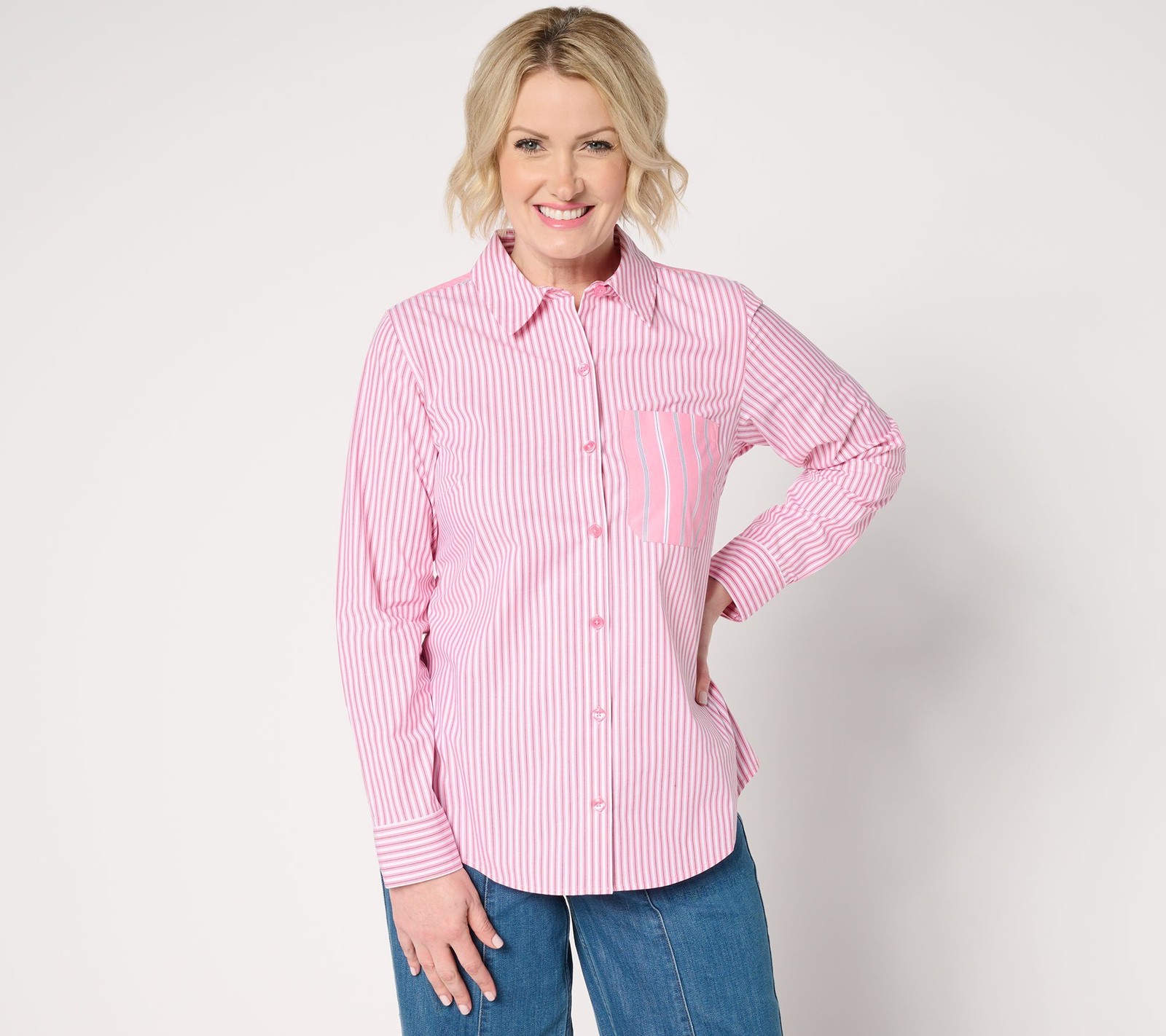 Joan Rivers Classics Collection Women’s Top Sz M Cotton Button Front Pink