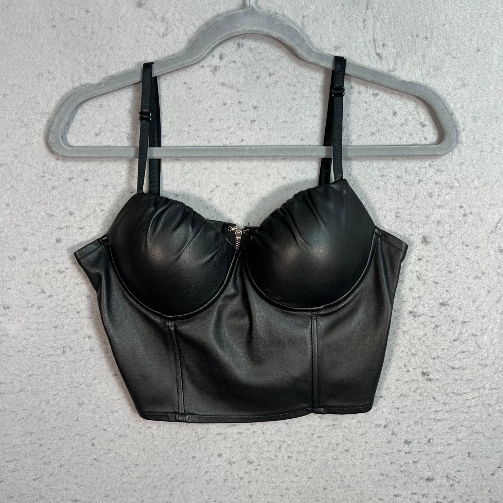 Superdown Black Faux Leather Corset Top Womens Size Medium
