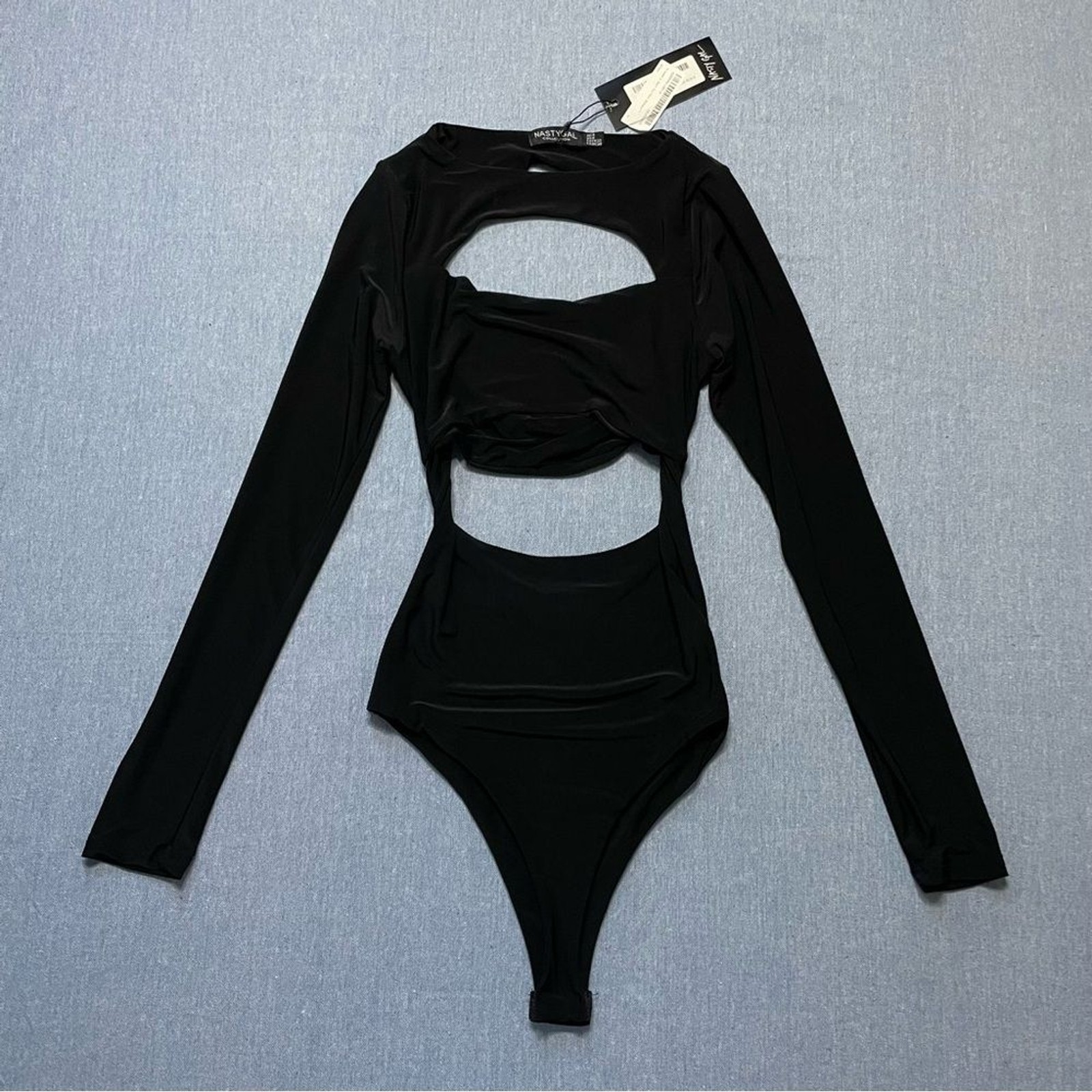 New Nasty Gal Slinky Stretch Spot Cut-Out Bodysuit Size 2 in Black