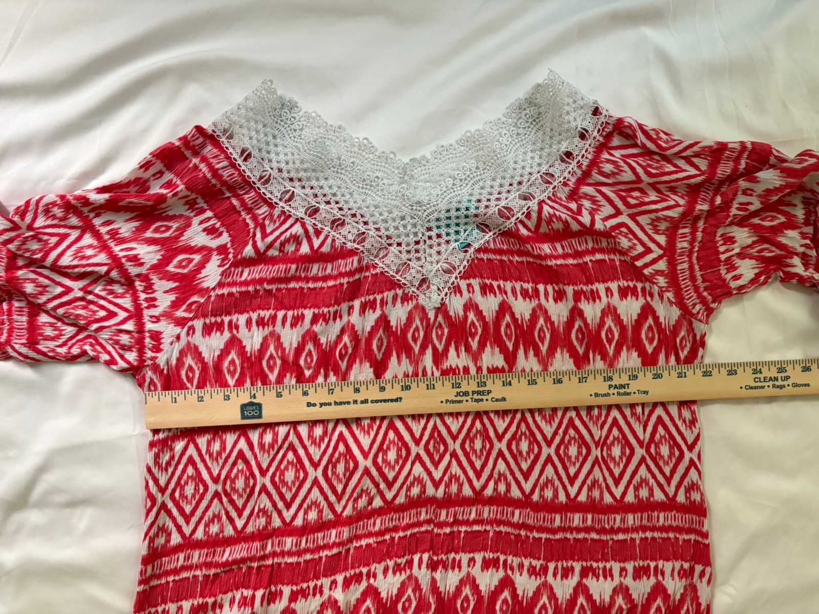 Boho Blouse With Off White Embroidery & Crochet Trim Size 3XL Festival Chic