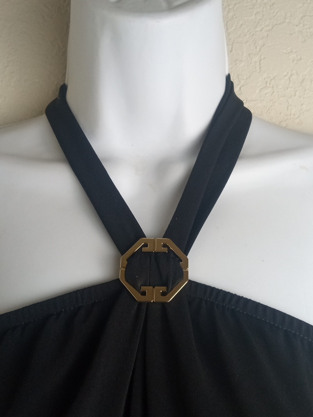 Ivanka Trump Women’s Black Halter Top with Metal Clip At Neckline Size S