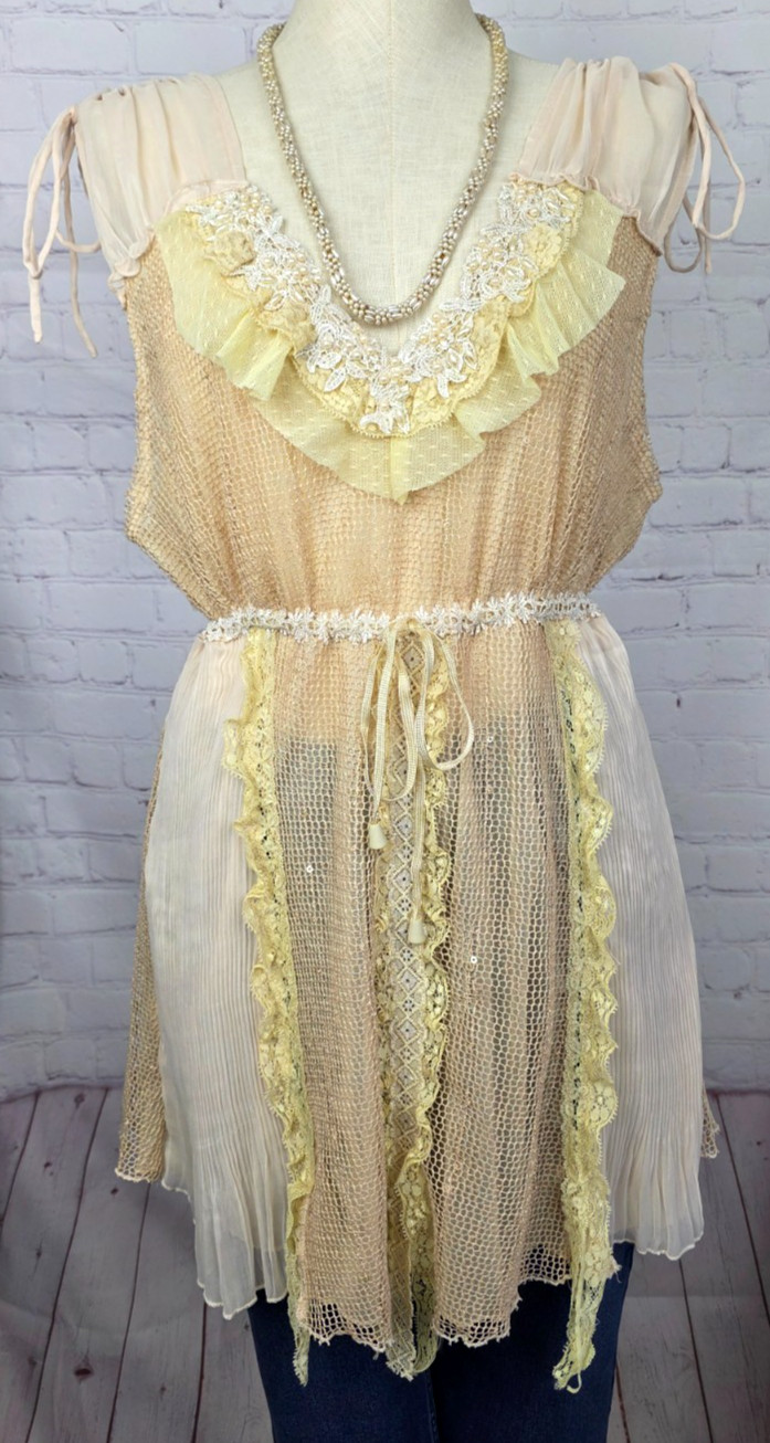 Scully Tunic Tank Top Lace Beads Chiffon Whimsycore Edwardian Fairy Coquette XL