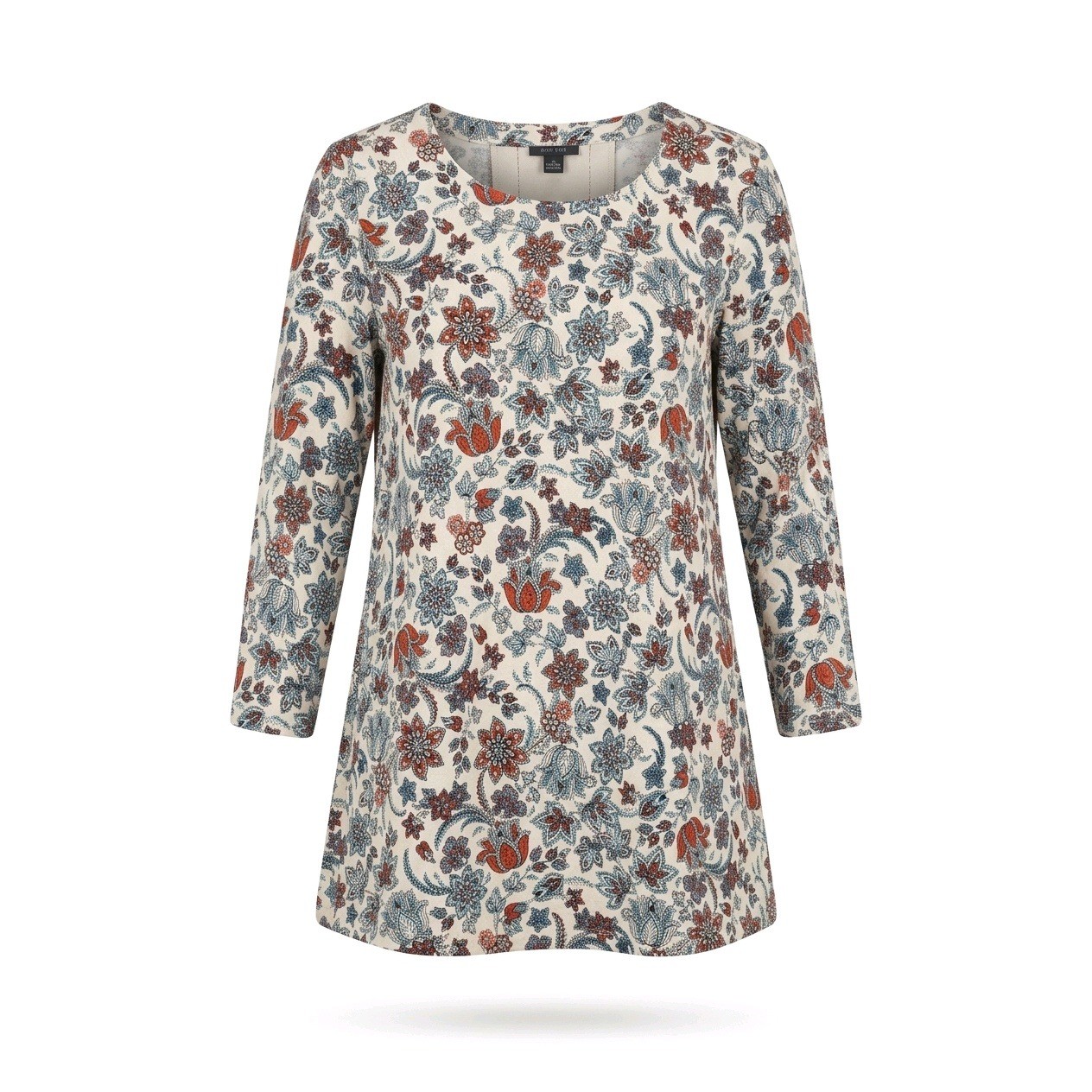 J.Jill Wearever Floral Paisley Button Back Tunic Top Rust Blue Small