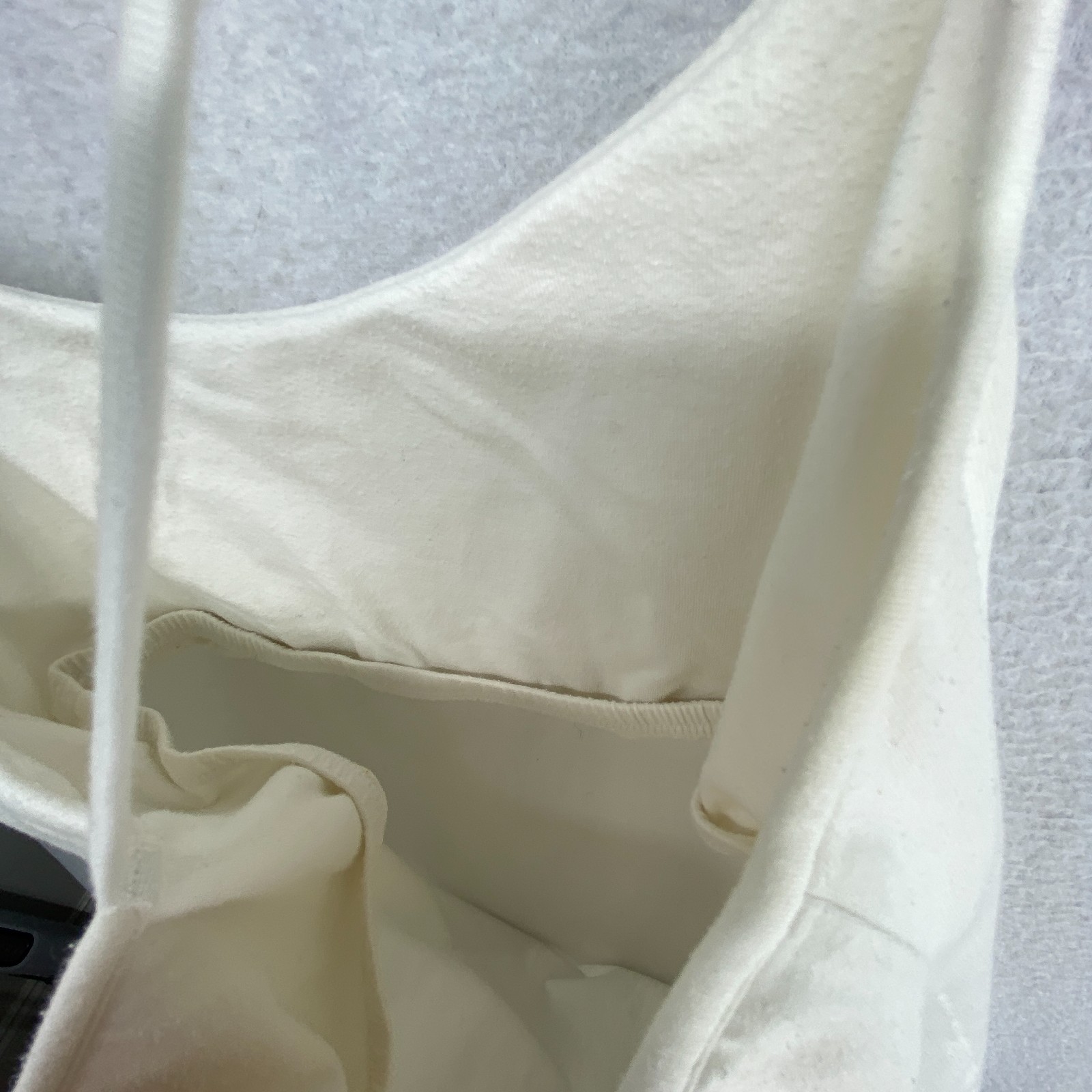 EILEEN FISHER Tank Top M Organic Cotton Jersey Cross Back Shelf Bra White USA