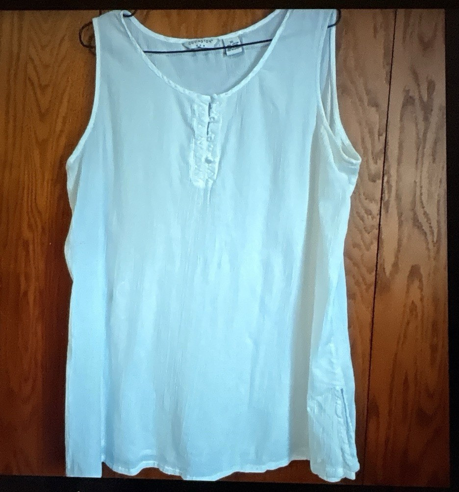 Covington White Solid Round Neck Sleeveless Button Woven Cotton Tank Top XL