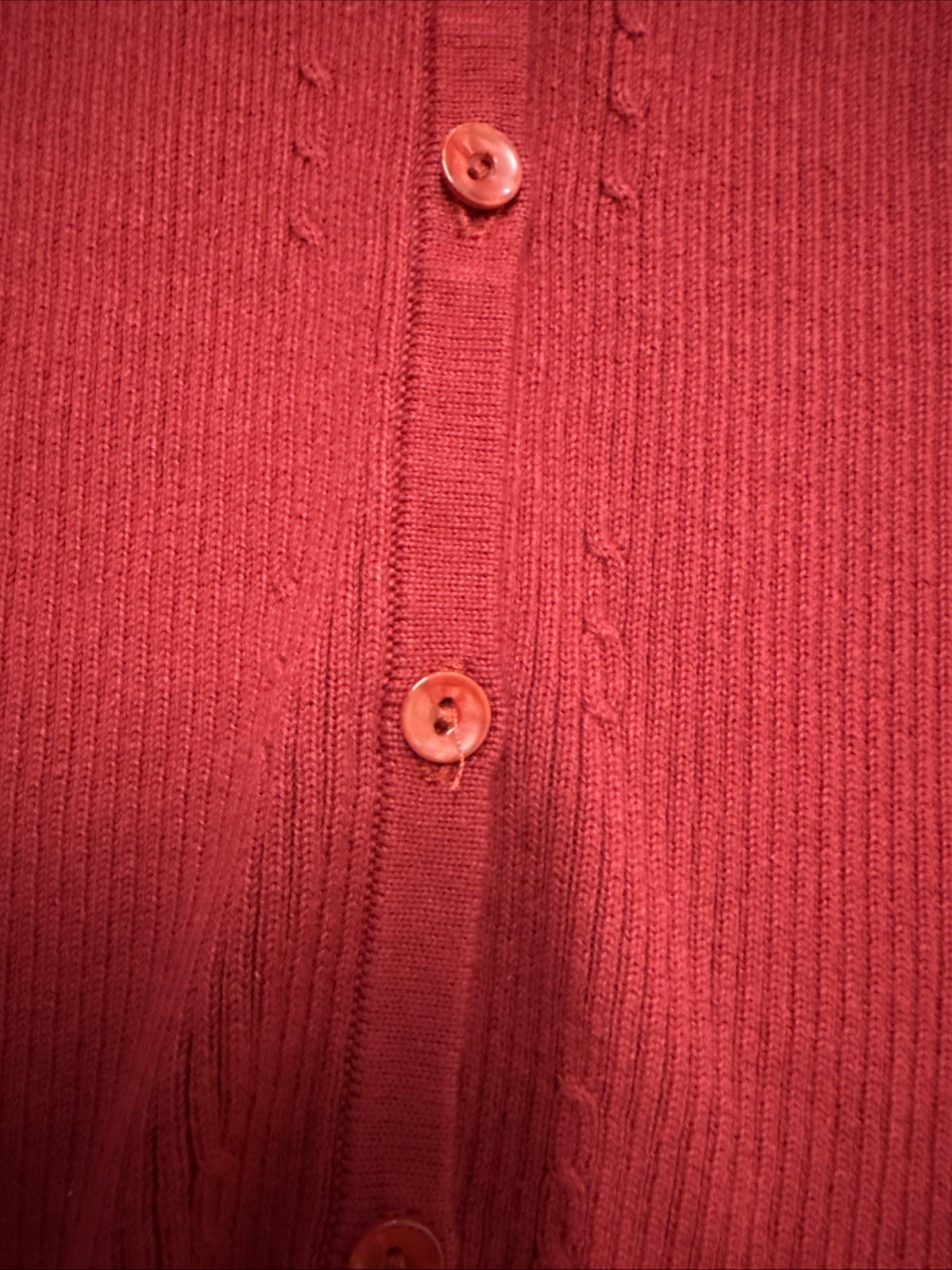 Vtg Y2K Womens Cardigan Petite Medium Ribbed Stretch Buttons Fitted Brick Red
