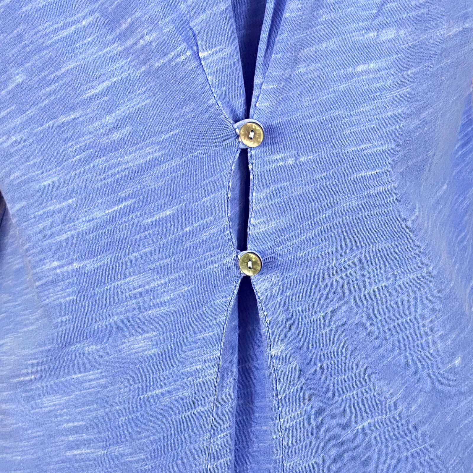 Fresh Produce Two-Tone Tunic Top Size S Blue Cotton Blend Button-Back 3/4 Sleeve