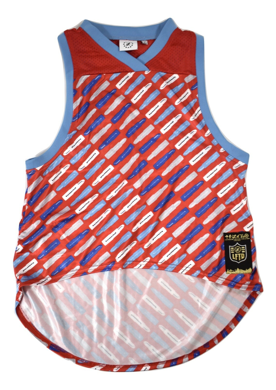LRG Lifted Research Group Womens High Risk Lipstick Red Blues Jersey NWT S