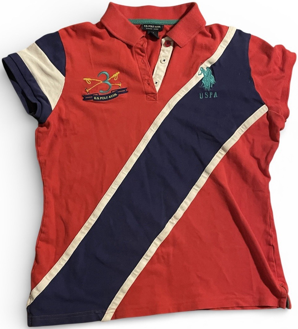 U.S Polo Assn. Women’s Polo Shirt M Colorblock Rugby #3 Embroidered Logo