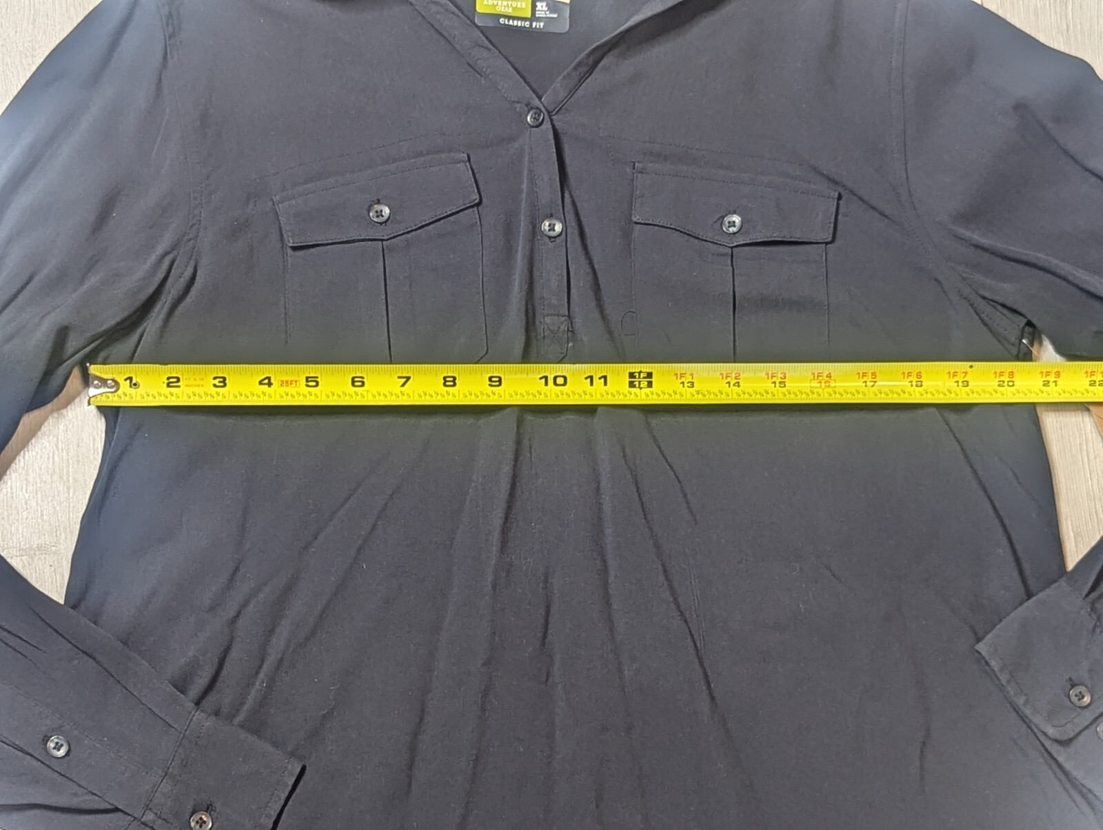 Magellan Blouse Womens XL Black Cute Catch Henley Fishgear NWT