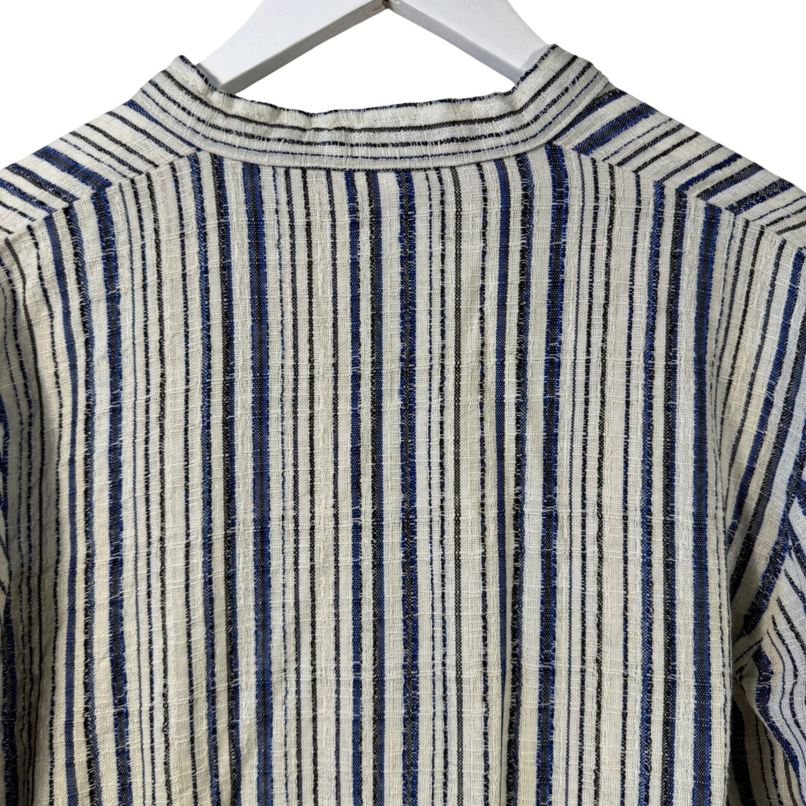Giras Greece Cream Blue Woven Striped Cotton Viscose Pullover Tunic Top Small