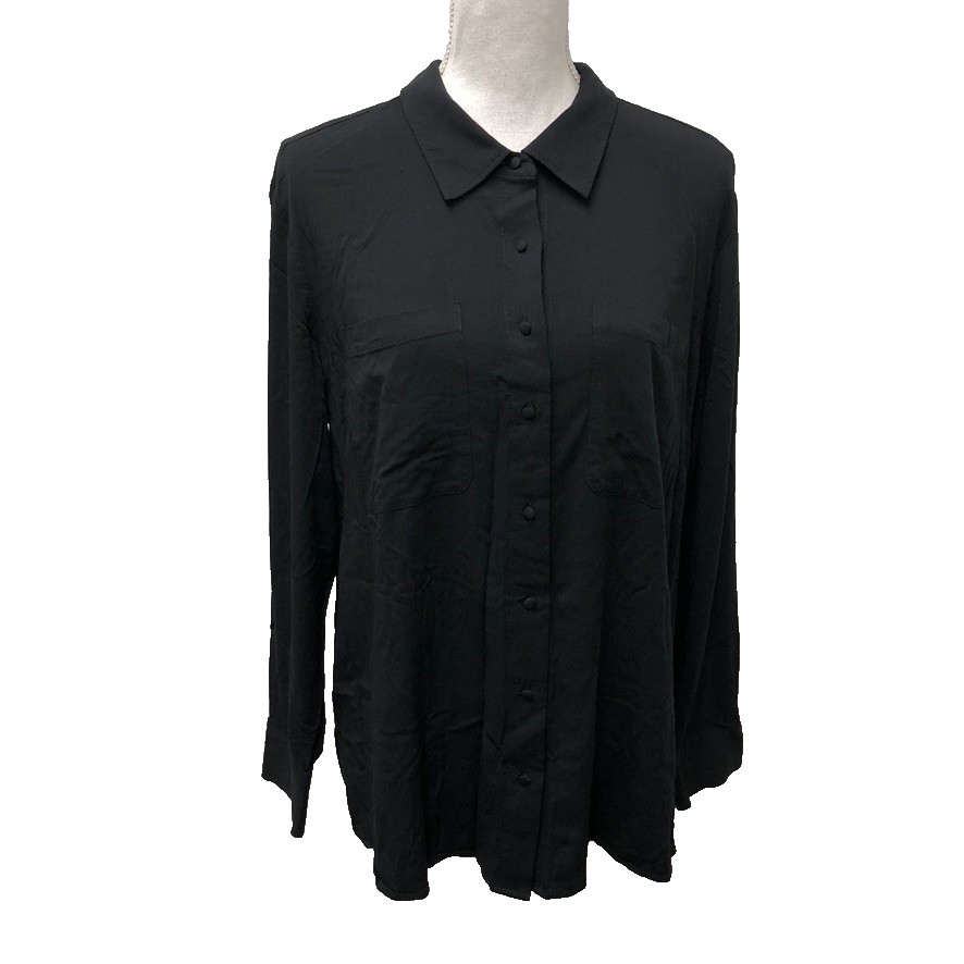 Universal Standard Button Up Shirt Womens XS Black Classic Minimalist Oversize