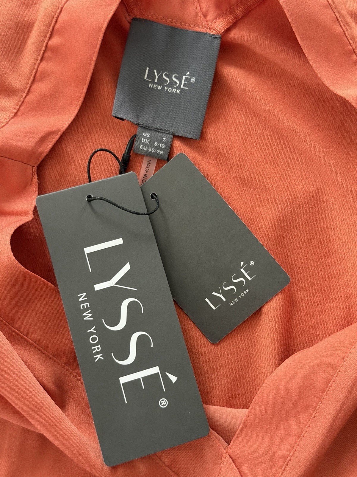 LYSSÉ New York Women’s V-Neck Short Sleeve Solid Blouse Orange S Machine Wash