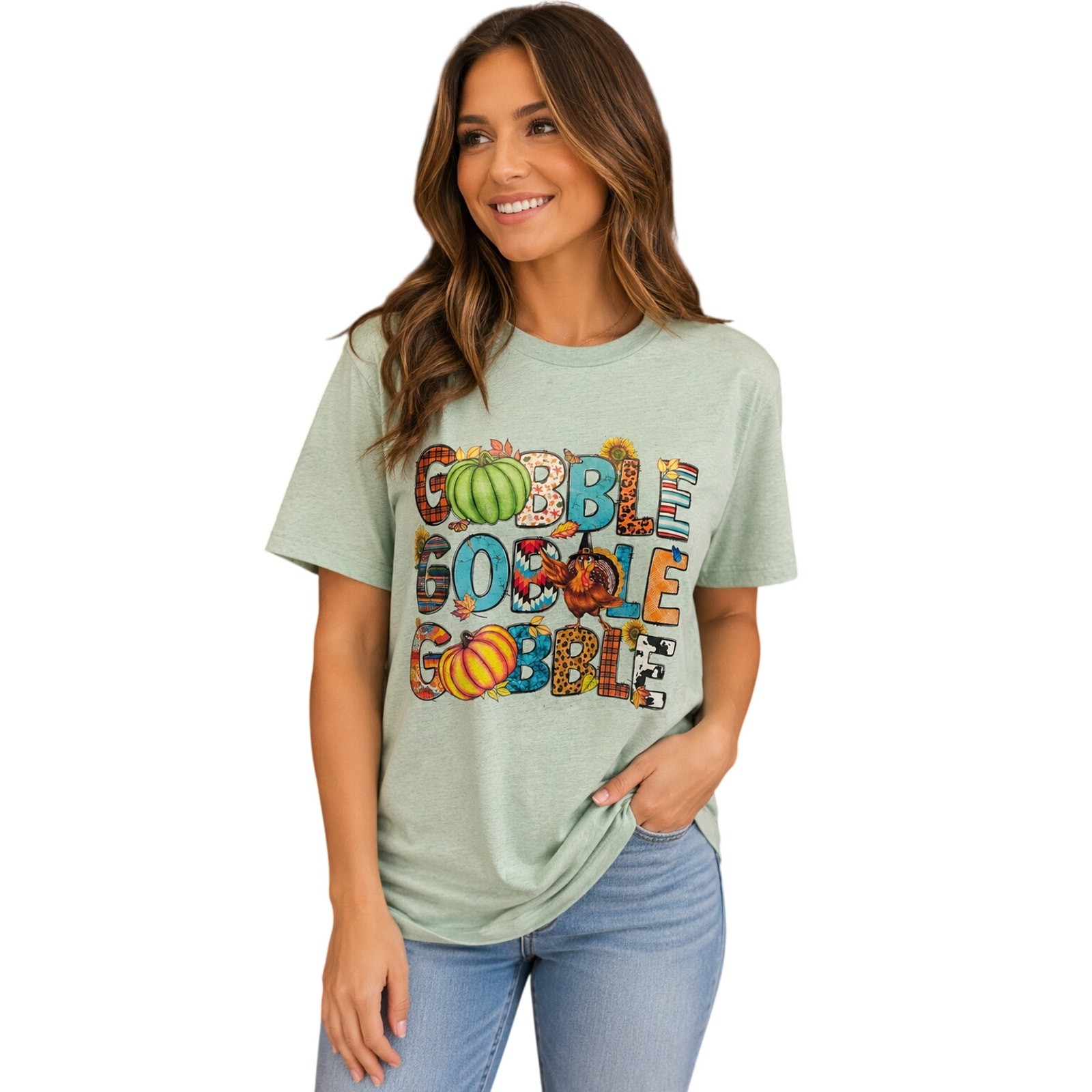 Thanksgiving teacher career shirt spell out gobble gobble gobble euc sz M (?) #