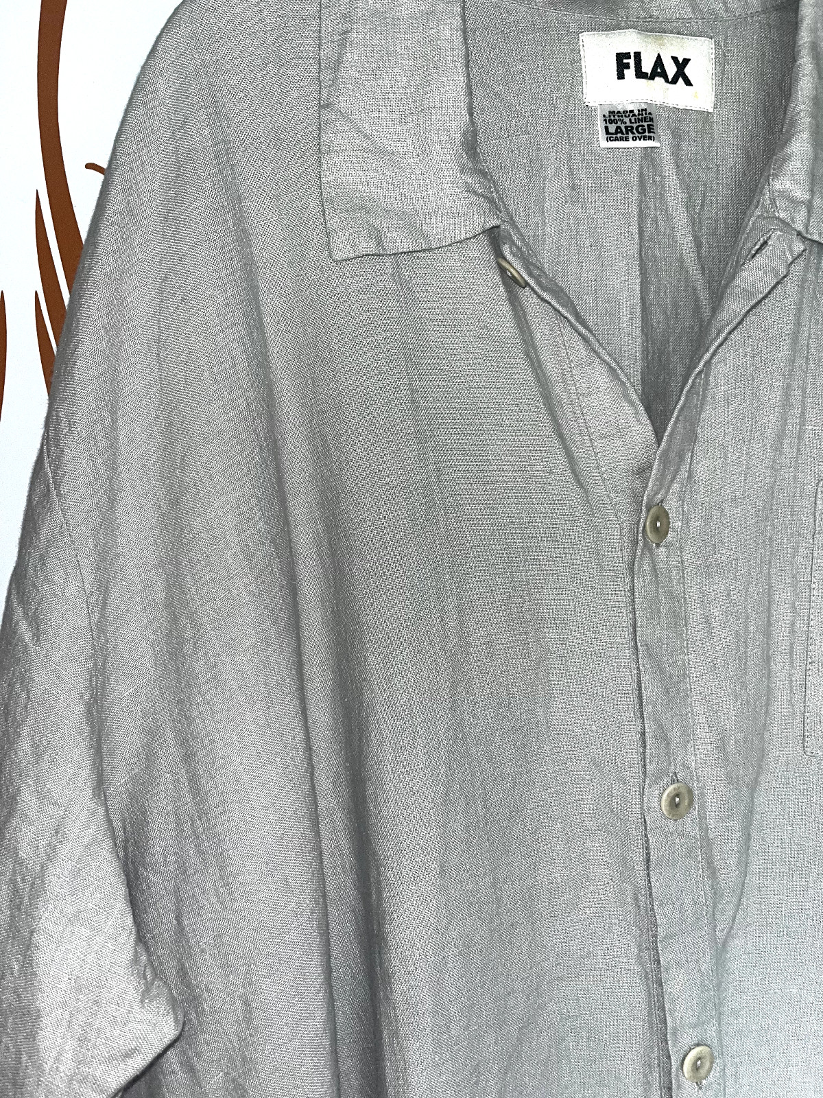 FLAX Large Camp Shirt Neutral mens style bottoning Medium Weight Linen chest 56