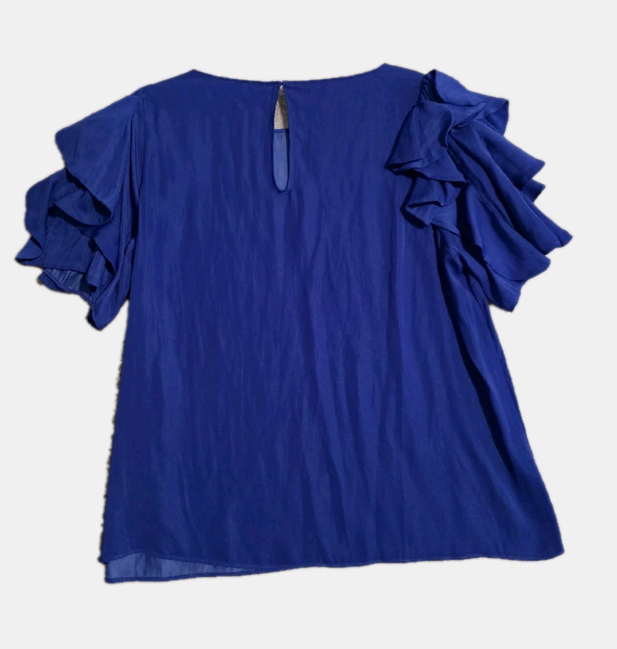 Lilly Pulitzer Women’s Sslv Flounce Galaxy Blue Satin Blouse Sz L