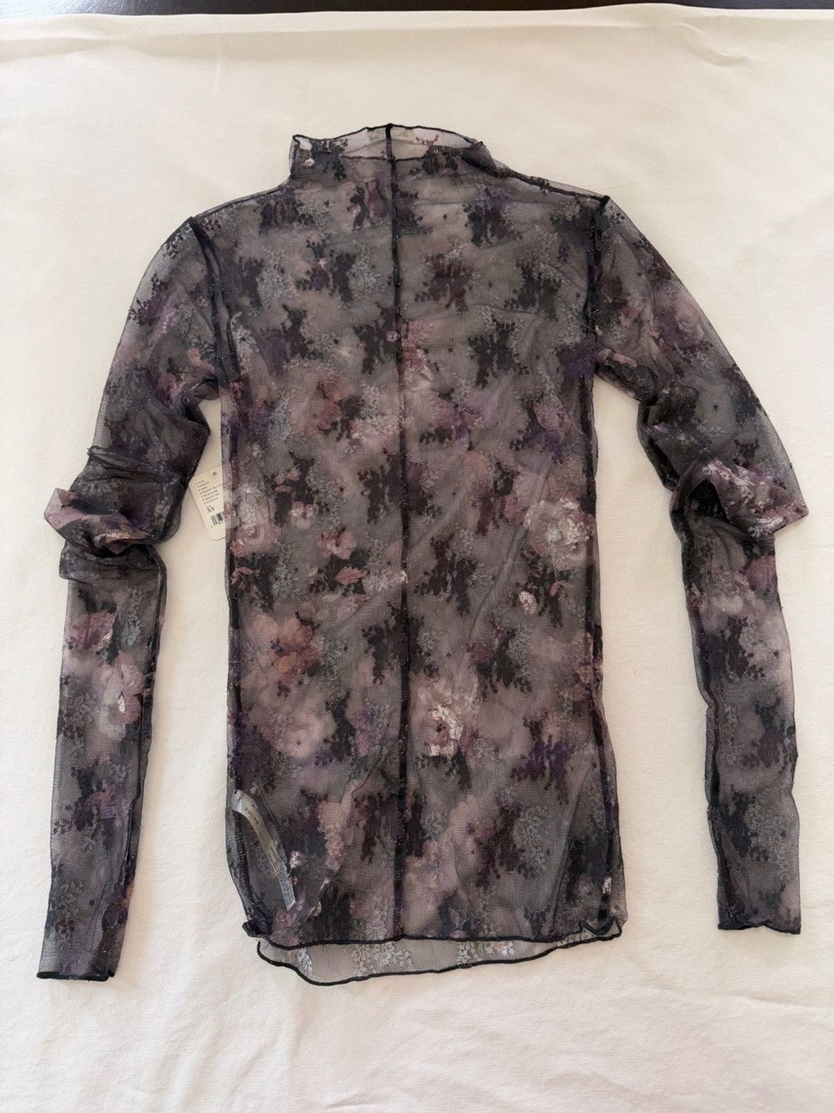 Free People Intimately Mesh Floral Mock Neck Top XS NWT Sheer Long Sleeve Layeri