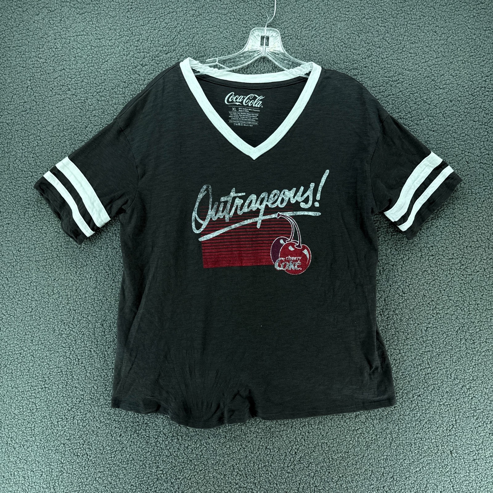 Coca Cola Cherry Coke Outrageous Shirt Womens XL Black Graphic V Neck Ringer
