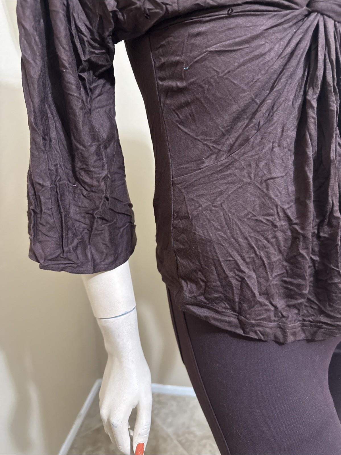 Women’s Brown Rayon Casual Pleated Stretch Beaded Bundle Size L Blouse Top